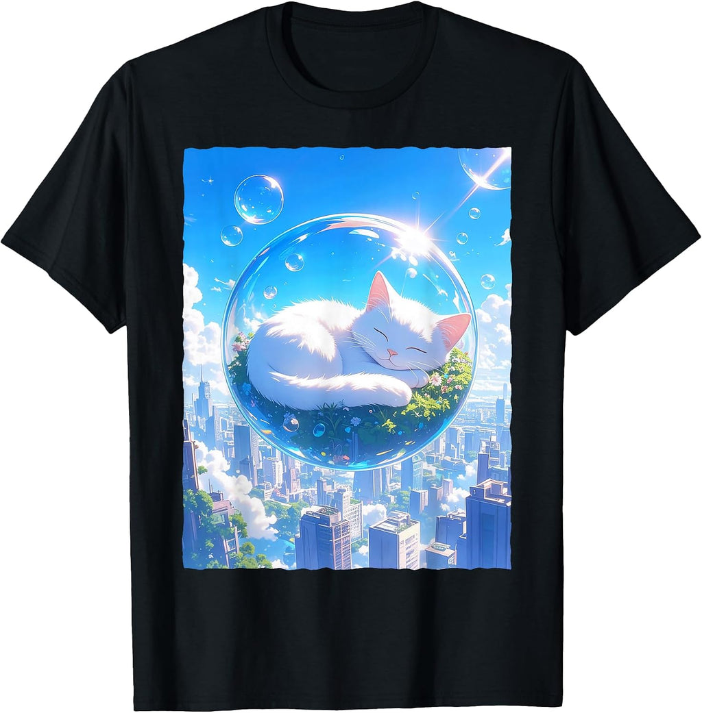 Frutiger Aero Kawaii Sleeping Cat In Bubble - Adult & Kids T-Shirts, Sweatshirts & Hoodies apparel design preview 1