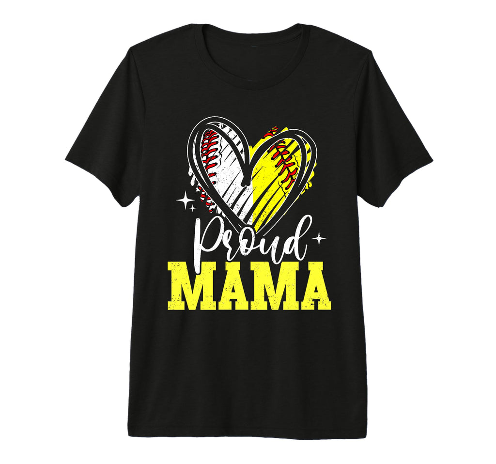 Proud Mama Baseball Softball Heart Mom Both T-Shirt - Graphic Print Unisex - T-Shirt, Sweatshirt, Hoodie