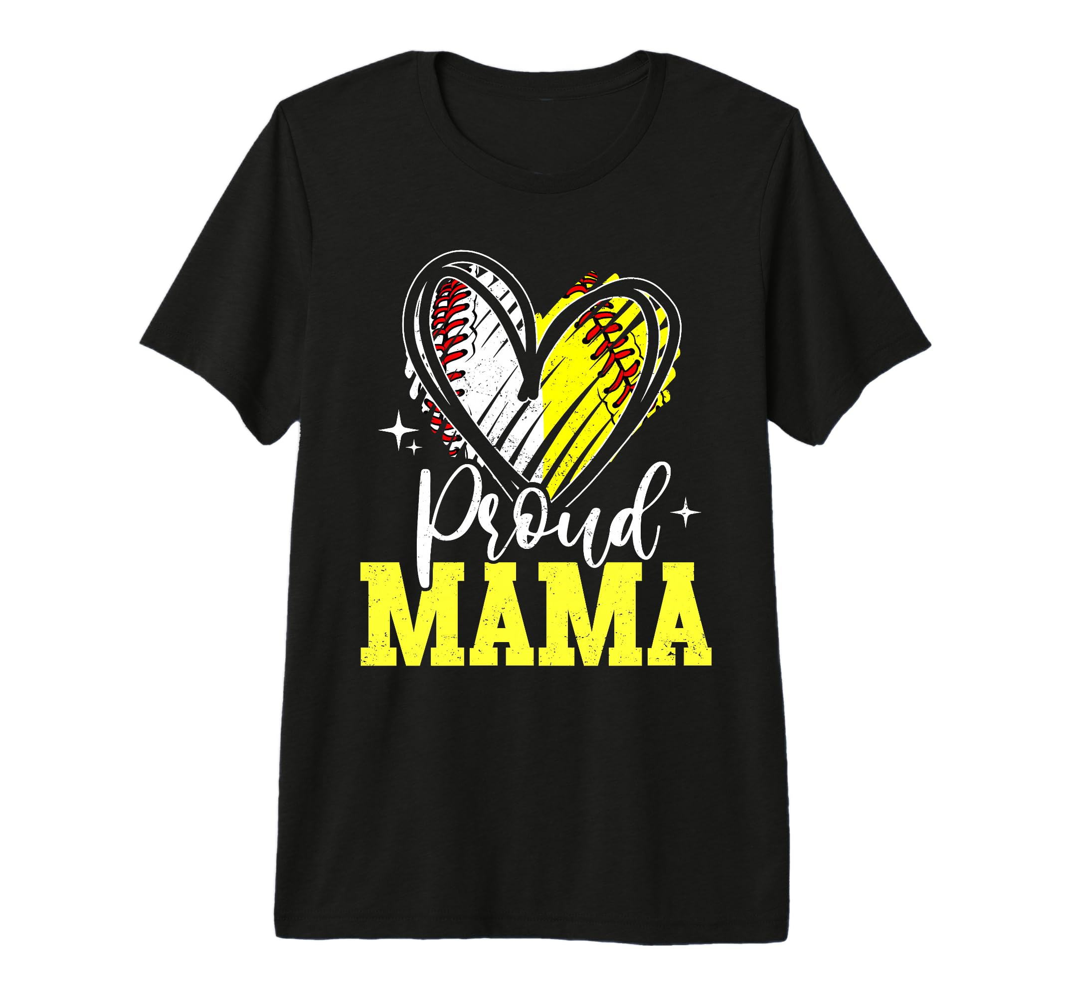 Proud Mama Baseball Softball Heart Mom Both T-Shirt - Graphic Print Unisex - T-Shirt, Sweatshirt, Hoodie