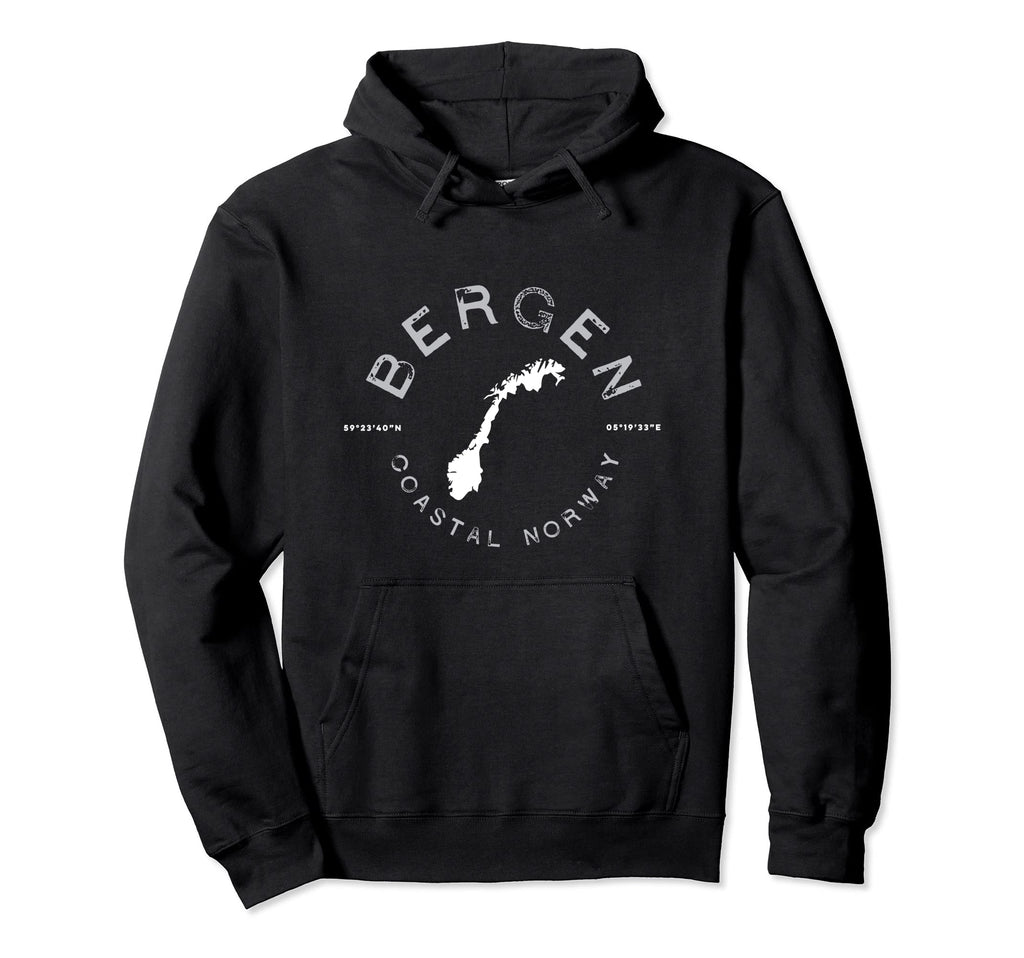 Bergen Norway Norwegian Distressed Hoodie - Unique Graphic Unisex - T-Shirt, Sweatshirt, Hoodie