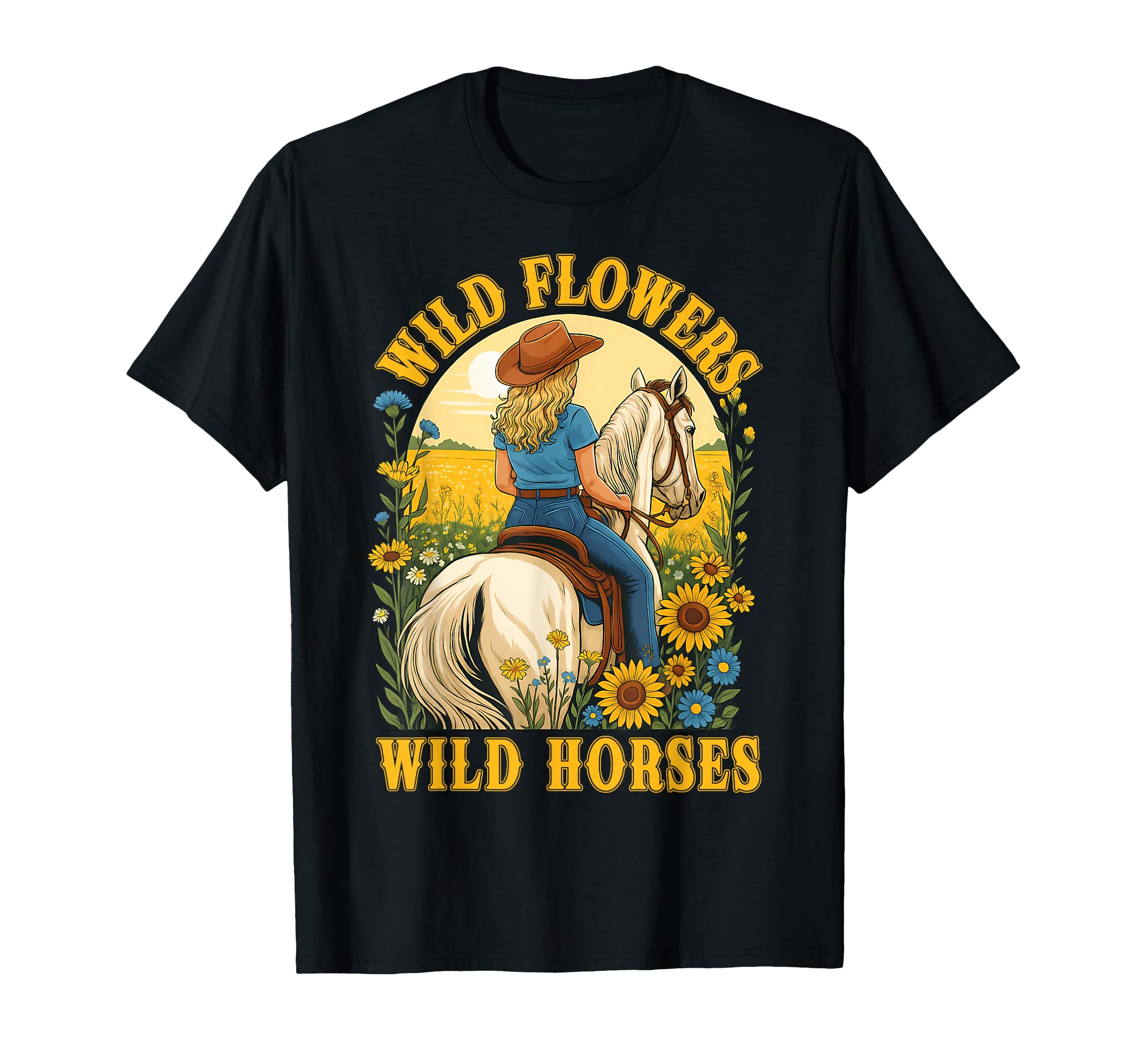 Southern Sunset Cowgirl Wild T-Shirt - Aesthetic Graphic for Adults - T-Shirt, Sweatshirt, Hoodie