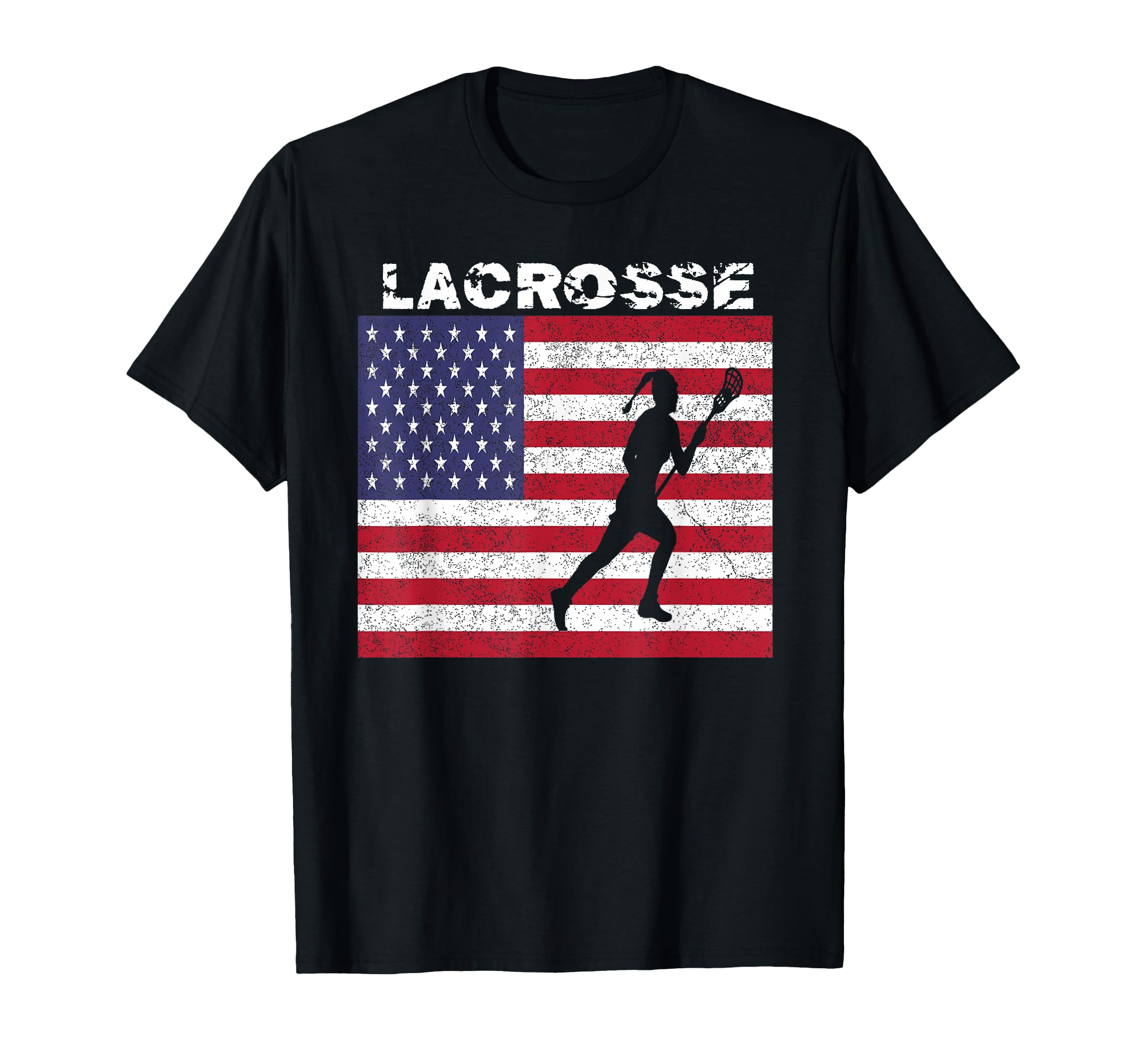 Lacrosse Usa Flag Distressed T-Shirt - Fun Novelty Design Unisex - T-Shirt, Sweatshirt, Hoodie
