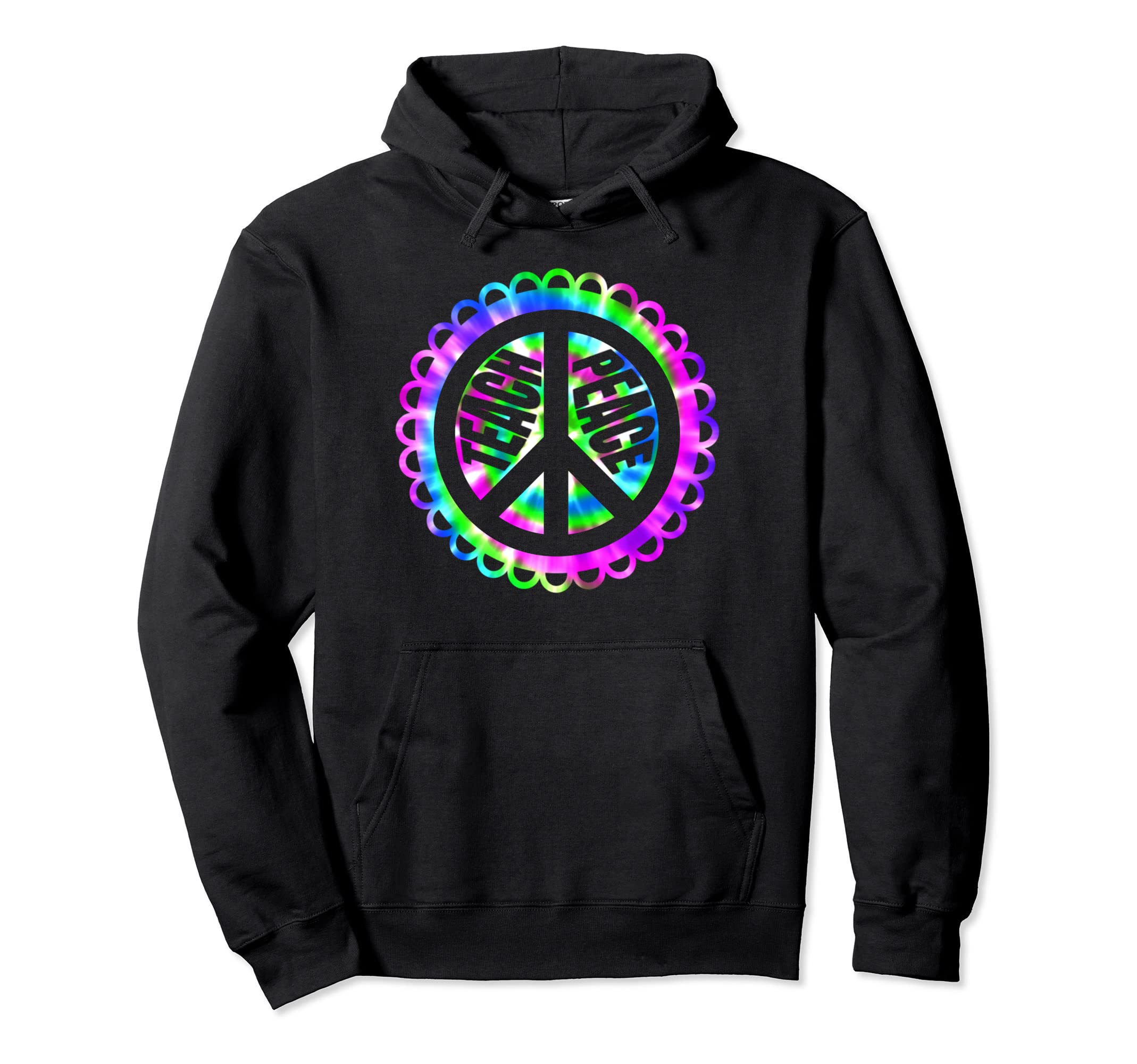 Teach Peace Sign Groovy Tie Dye Teacher Hoodie - Fun Novelty Design Unisex - T-Shirt, Sweatshirt, Hoodie