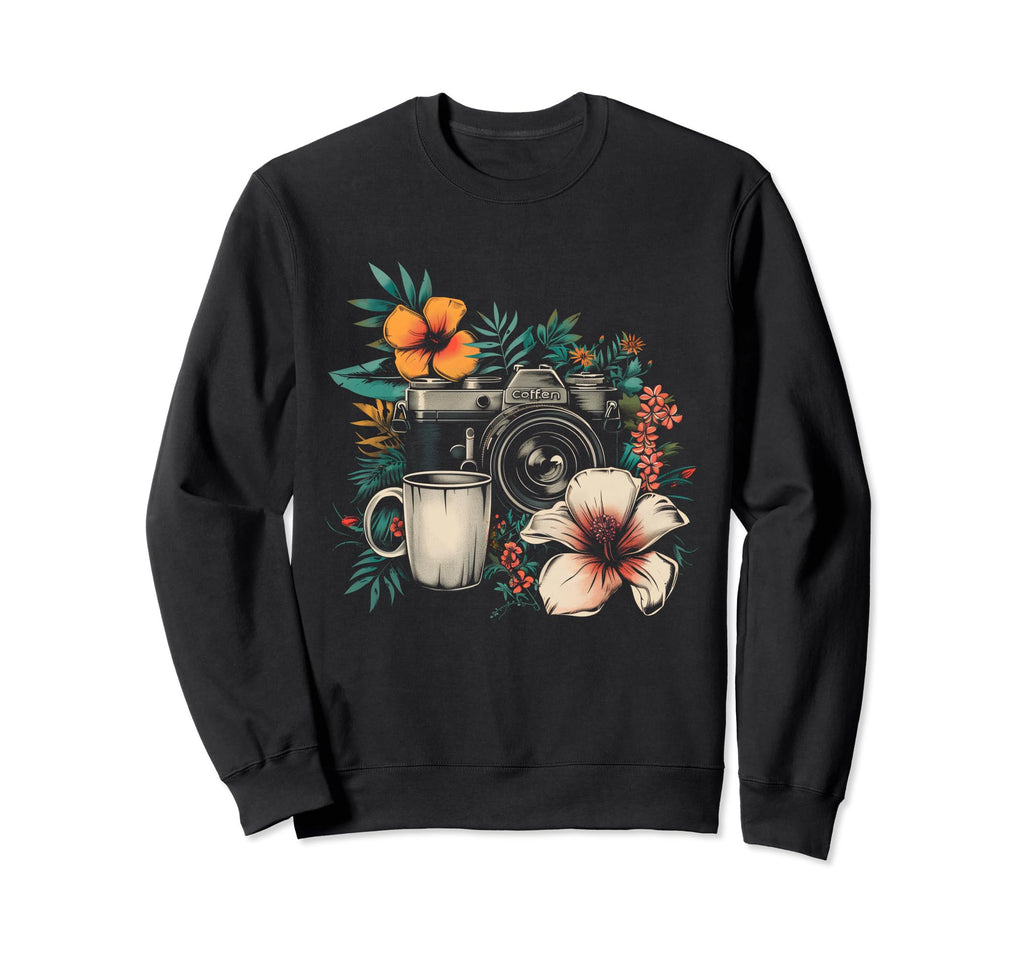 Photographer Coffee Camera Flowers Sweatshirt - Trendy Graphic Unisex - T-Shirt, Sweatshirt, Hoodie