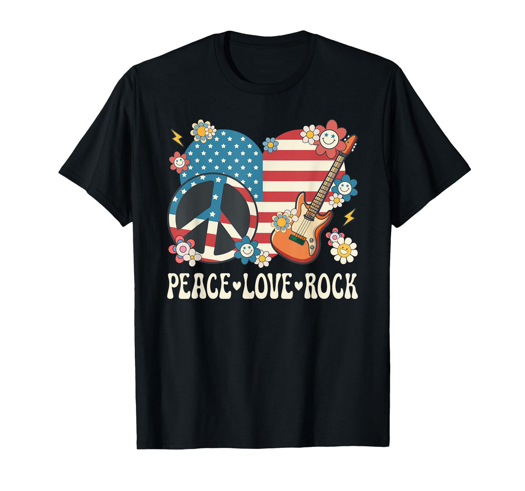 Peace Love Rock And Roll American Flag T-Shirt - Trendy Graphic for Adults - T-Shirt, Sweatshirt, Hoodie