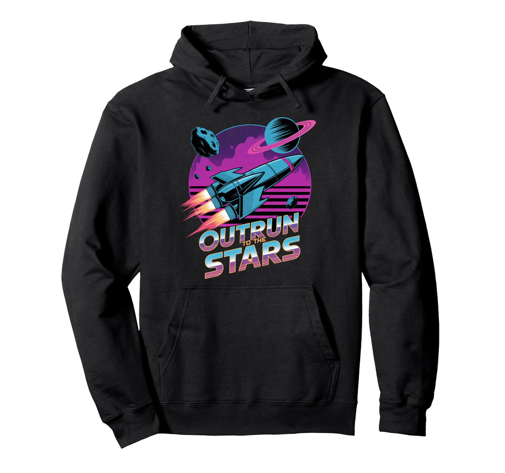 Outrun To Stars Space Rocket Vaporwave Hoodie - Custom Art Print for Adults - T-Shirt, Sweatshirt, Hoodie