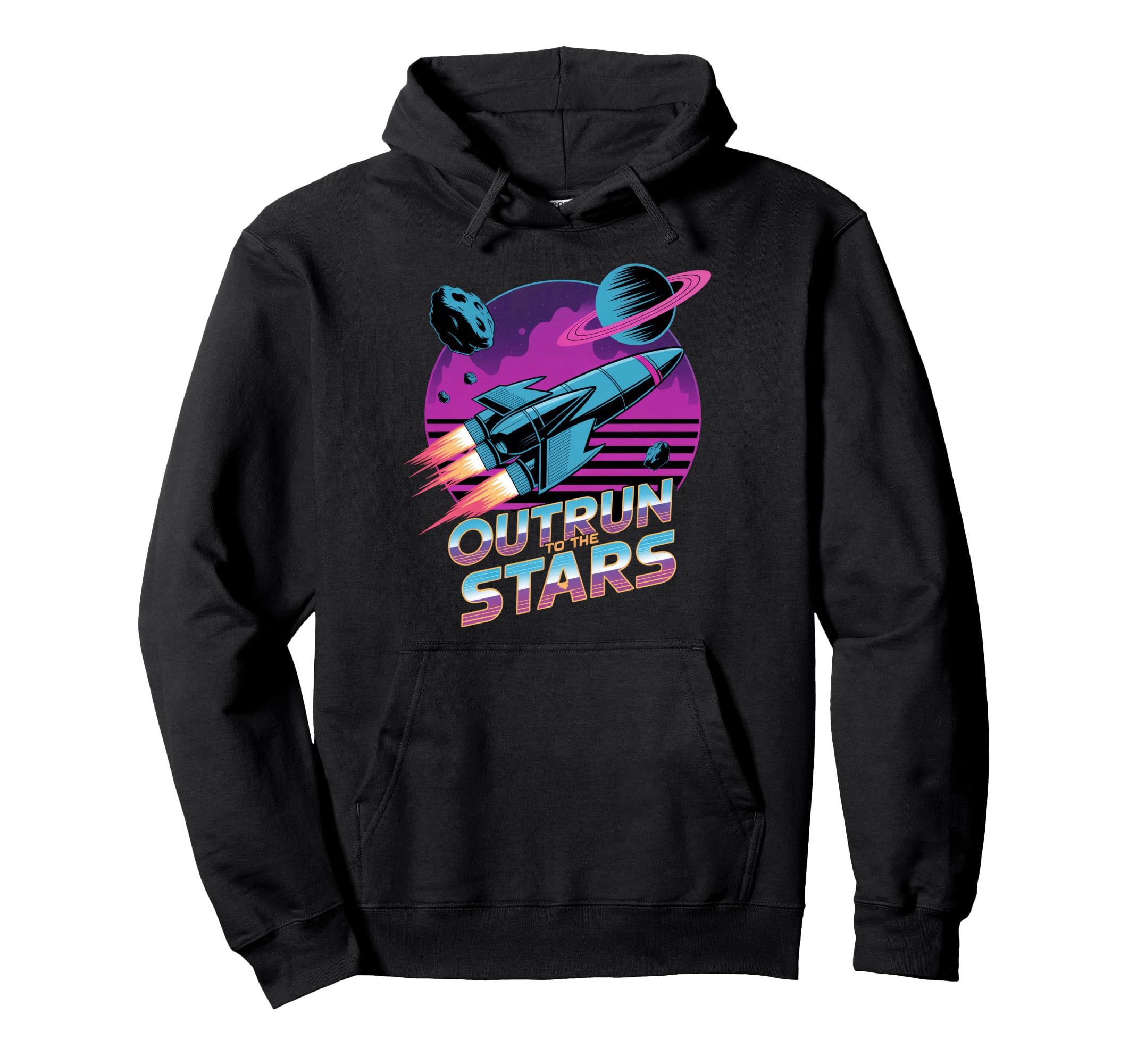 Outrun To Stars Space Rocket Vaporwave Hoodie - Custom Art Print for Adults - T-Shirt, Sweatshirt, Hoodie