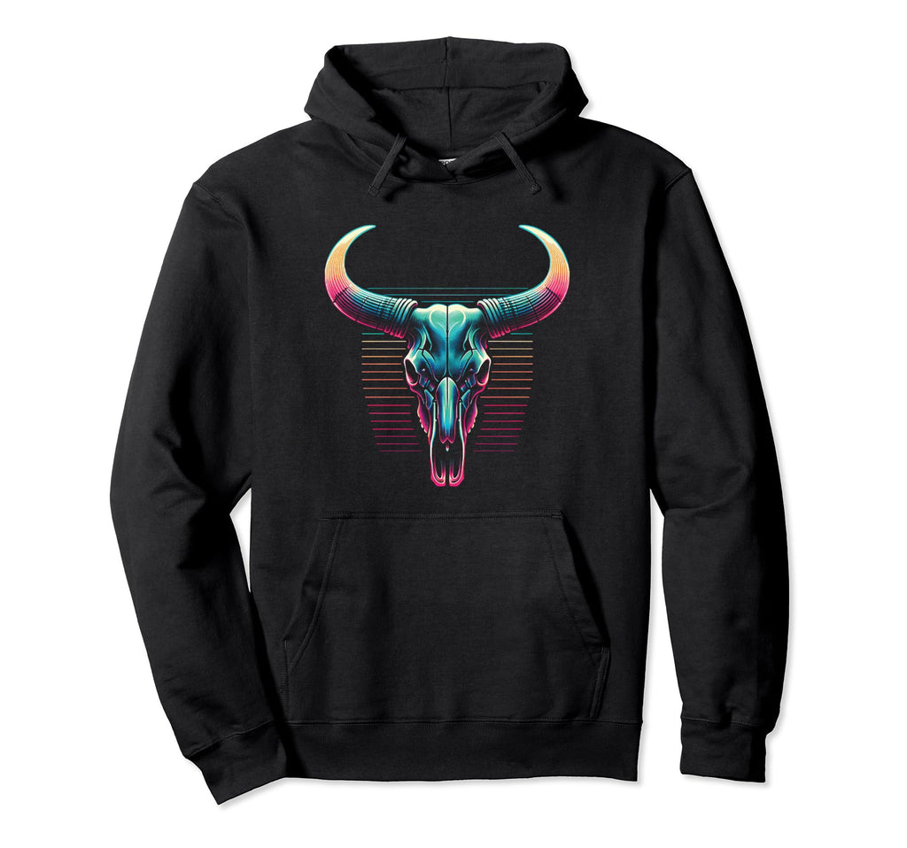 Longhorn Skull Vaporwave Cow Cattle Art Hoodie - Custom Art Print Unisex - T-Shirt, Sweatshirt, Hoodie
