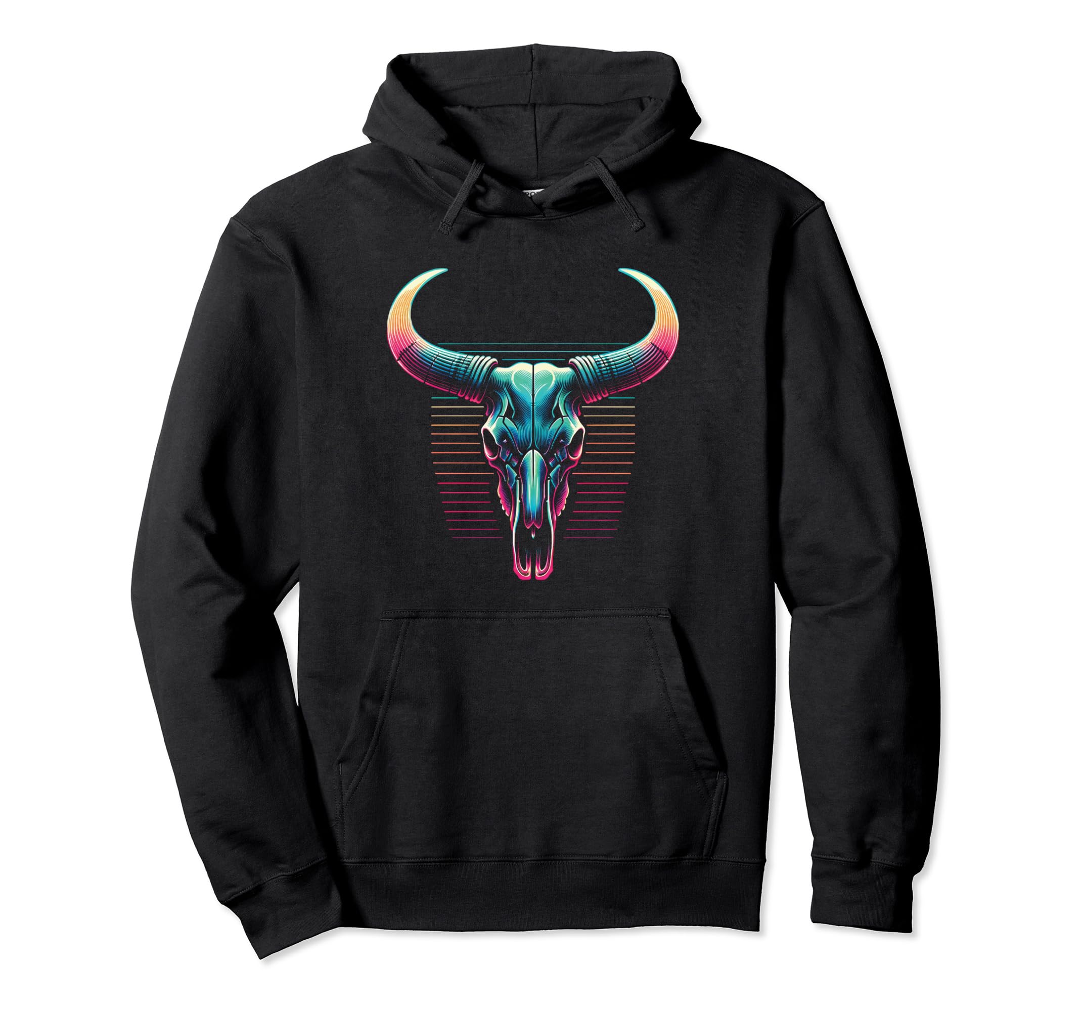 Longhorn Skull Vaporwave Cow Cattle Art Hoodie - Custom Art Print Unisex - T-Shirt, Sweatshirt, Hoodie