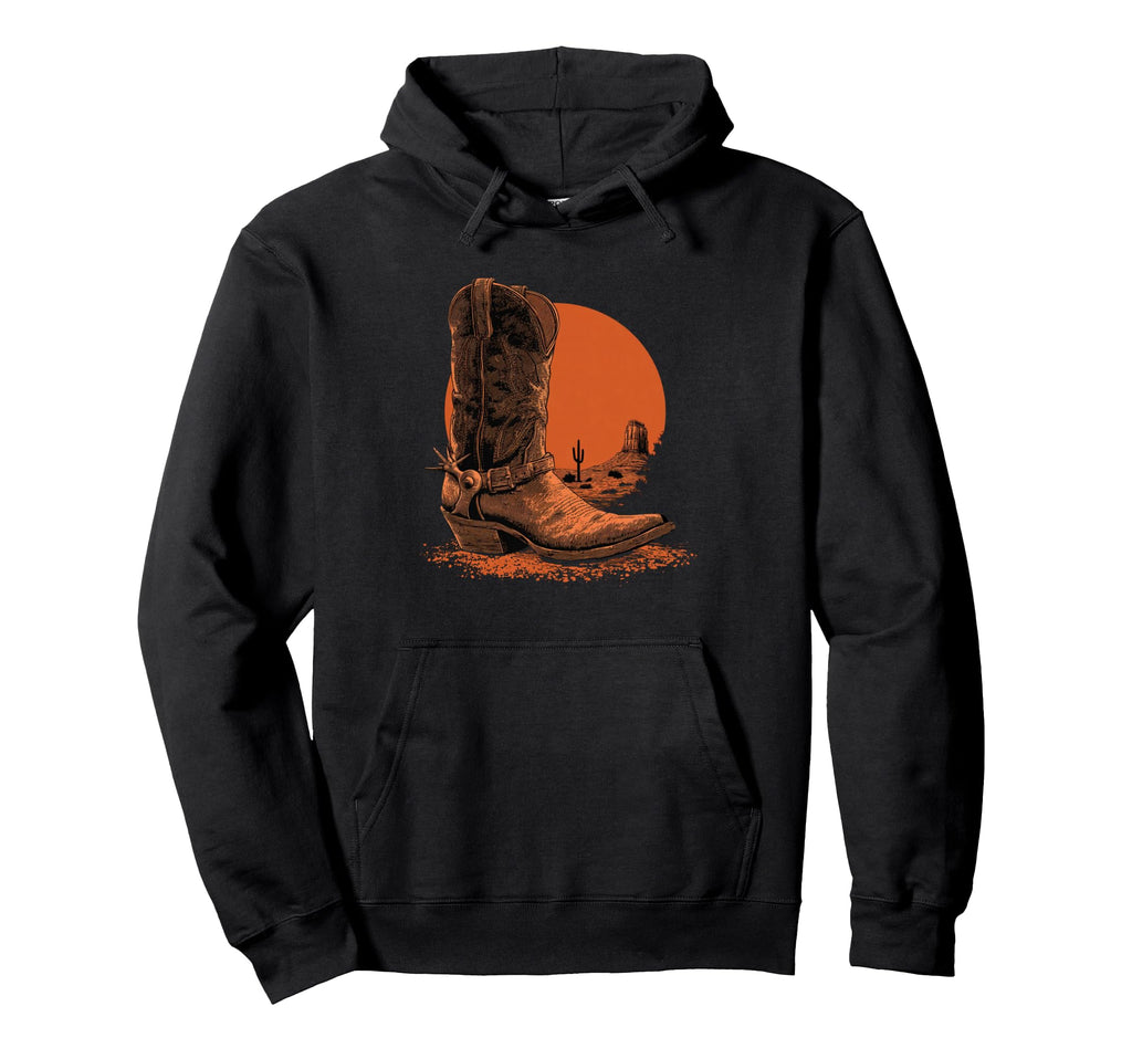Cowboy Boot Desert Sunset Western Hoodie - Custom Art Print Unisex - T-Shirt, Sweatshirt, Hoodie