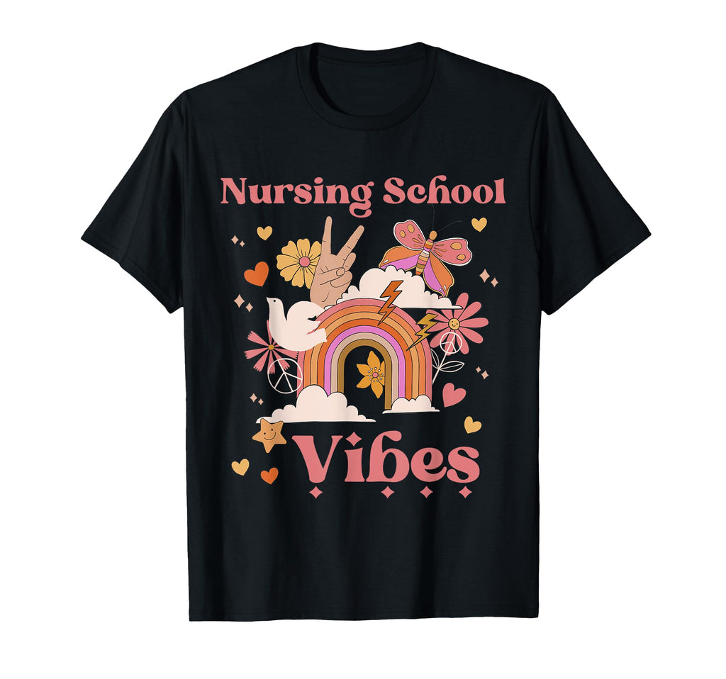 Nursing School Vibes Groovy Nurse Boho T-Shirt - Custom Art Print Unisex - T-Shirt, Sweatshirt, Hoodie