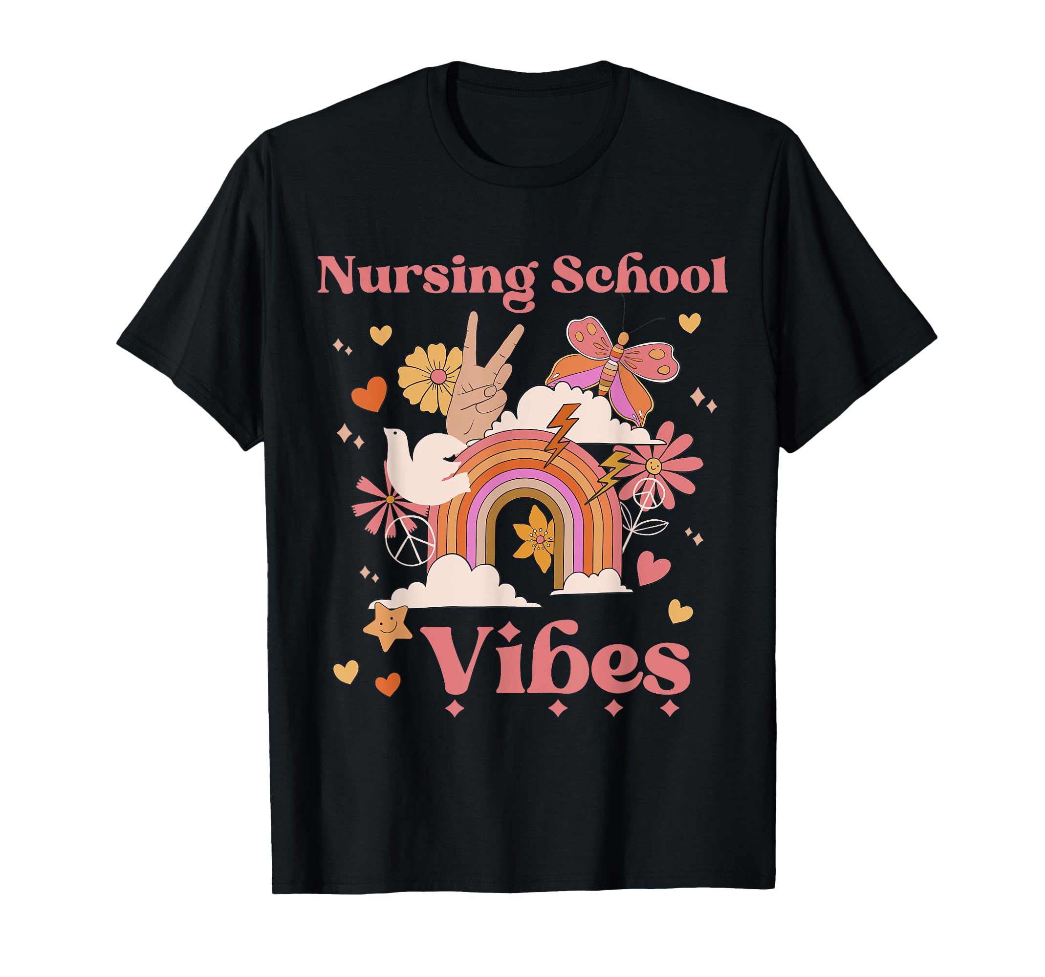 Nursing School Vibes Groovy Nurse Boho T-Shirt - Custom Art Print Unisex - T-Shirt, Sweatshirt, Hoodie