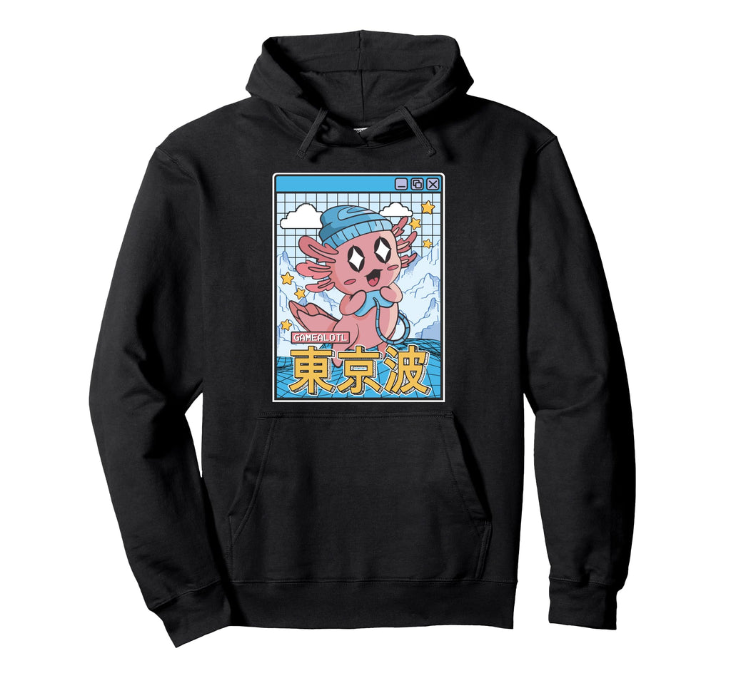 Happy Axolotl Gaming Vaporwave Hoodie - Minimalist Print for Adults - T-Shirt, Sweatshirt, Hoodie
