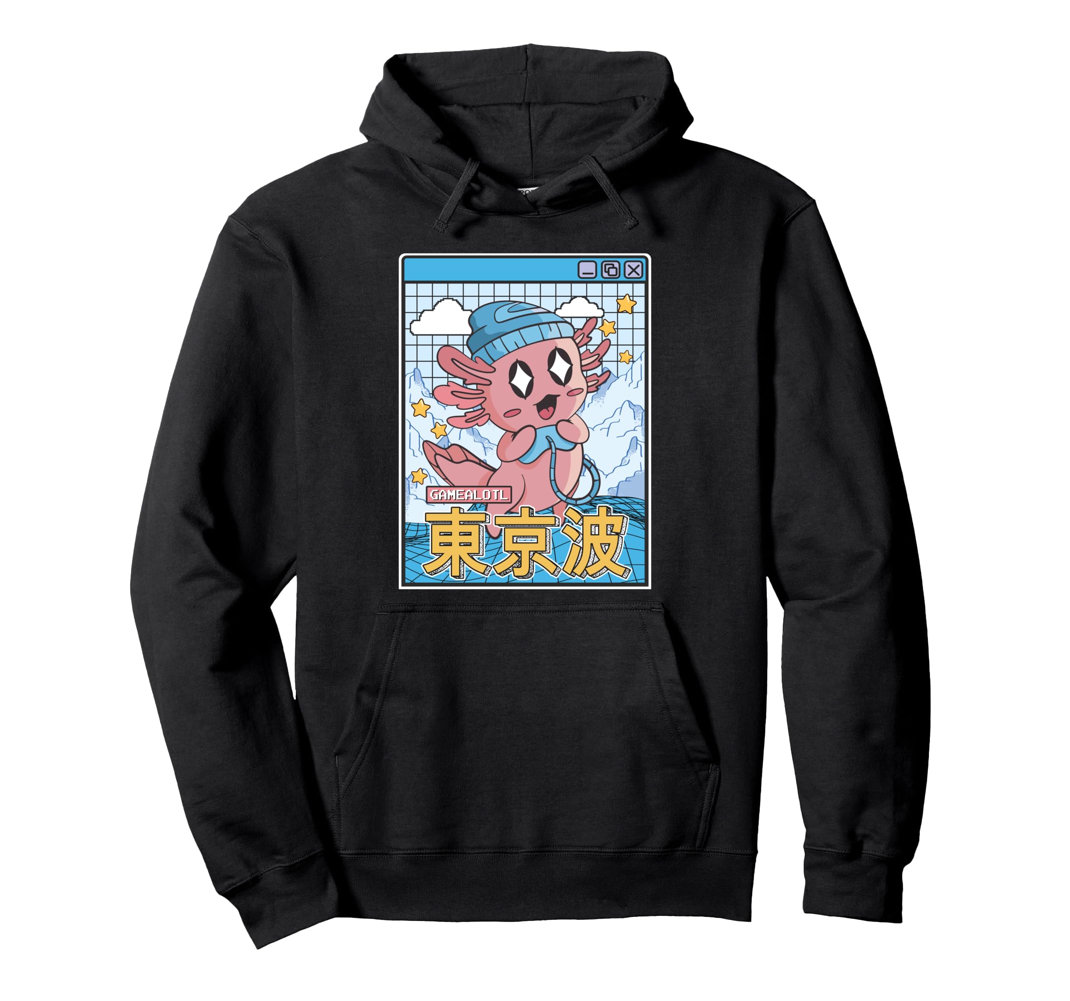 Happy Axolotl Gaming Vaporwave Hoodie - Minimalist Print for Adults - T-Shirt, Sweatshirt, Hoodie