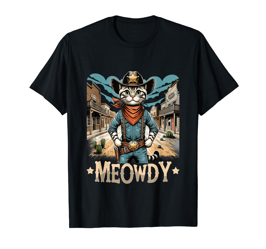 Meowdy Country Cowboy Western Cat T-Shirt - Minimalist Print for Adults - T-Shirt, Sweatshirt, Hoodie