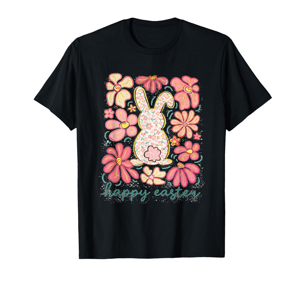 Happy Easter Floral Bunny Boho Spring Art T-Shirt - Custom Art Print Unisex - T-Shirt, Sweatshirt, Hoodie