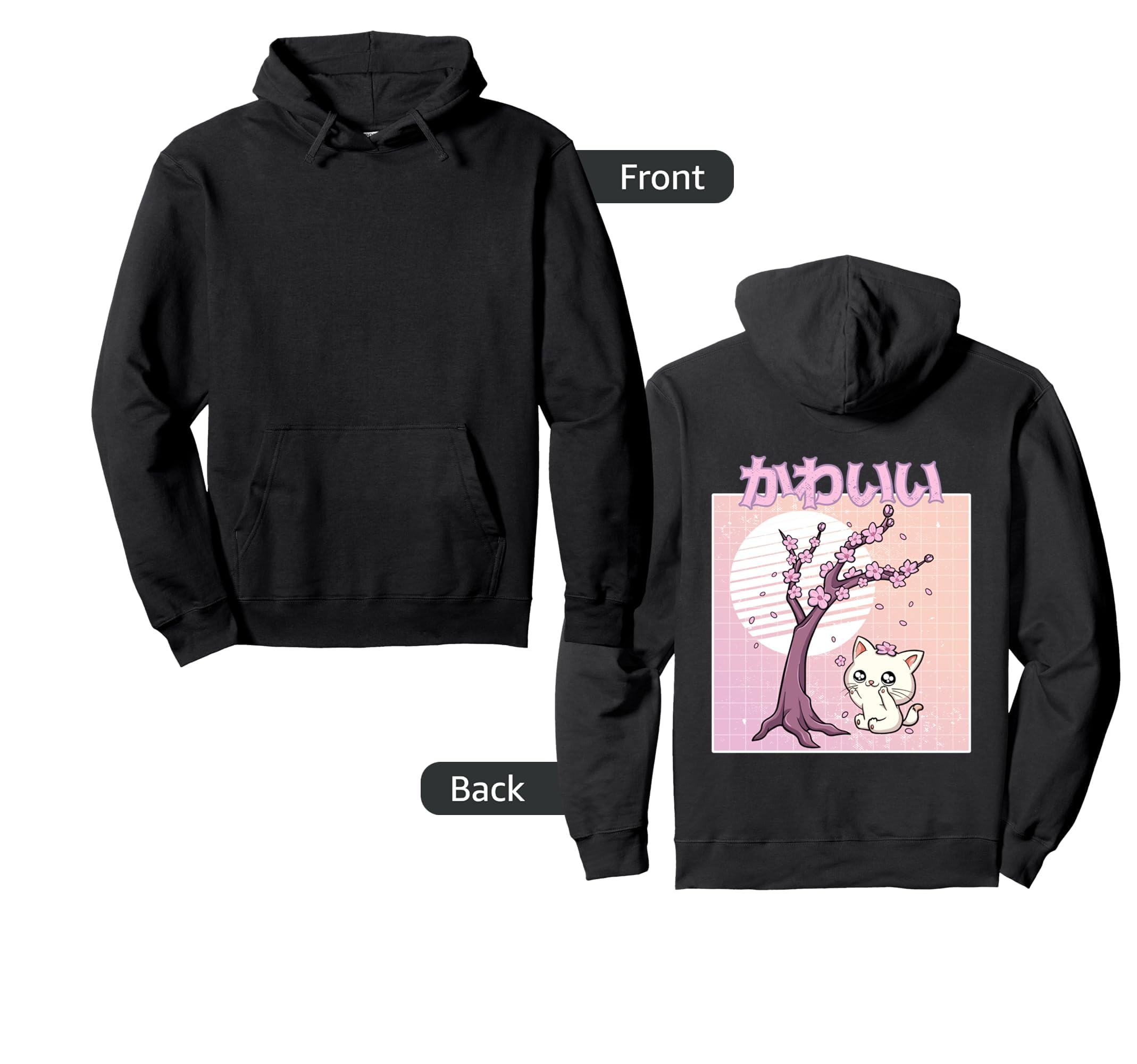 Cherry Blossom Anime Cat Kawaii Hoodie - Casual Everyday Wear for Adults - T-Shirt, Sweatshirt, Hoodie