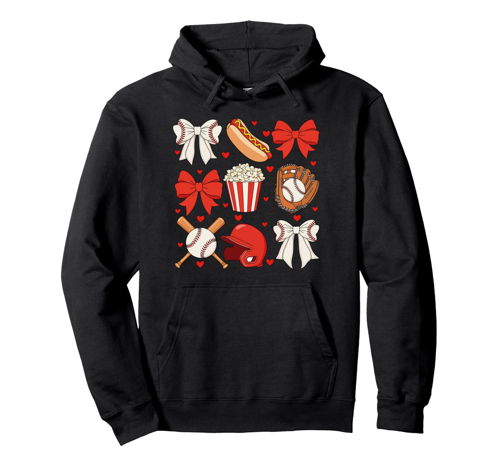 Baseball Bow Baseball Mom Mama Hoodie - Casual Everyday Wear Men Women - T-Shirt, Sweatshirt, Hoodie
