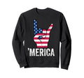 Merica Rock Hand Usa Flag Patriotic Sweatshirt - Streetwear Style Unisex - T-Shirt, Sweatshirt, Hoodie