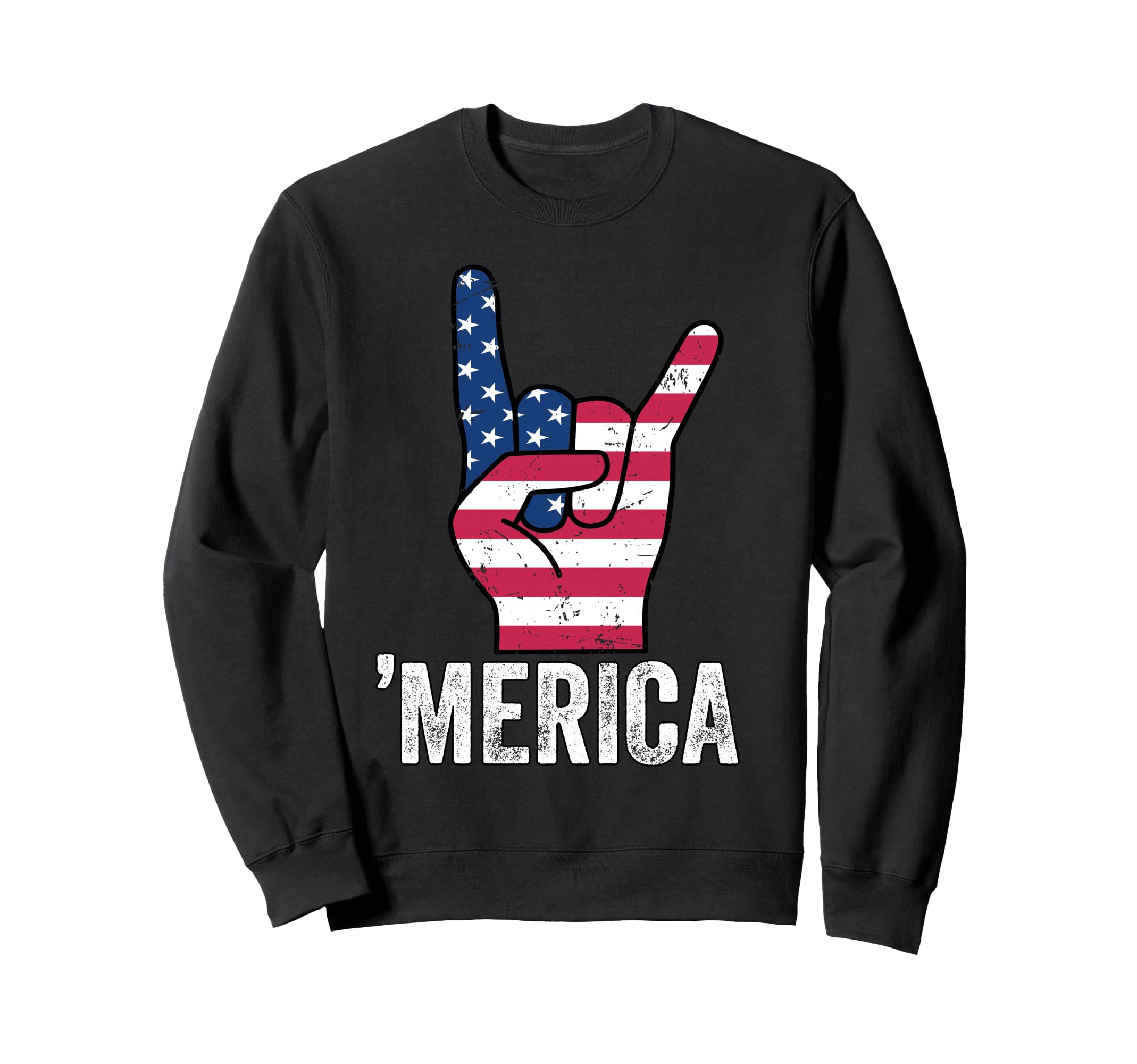 Merica Rock Hand Usa Flag Patriotic Sweatshirt - Streetwear Style Unisex - T-Shirt, Sweatshirt, Hoodie