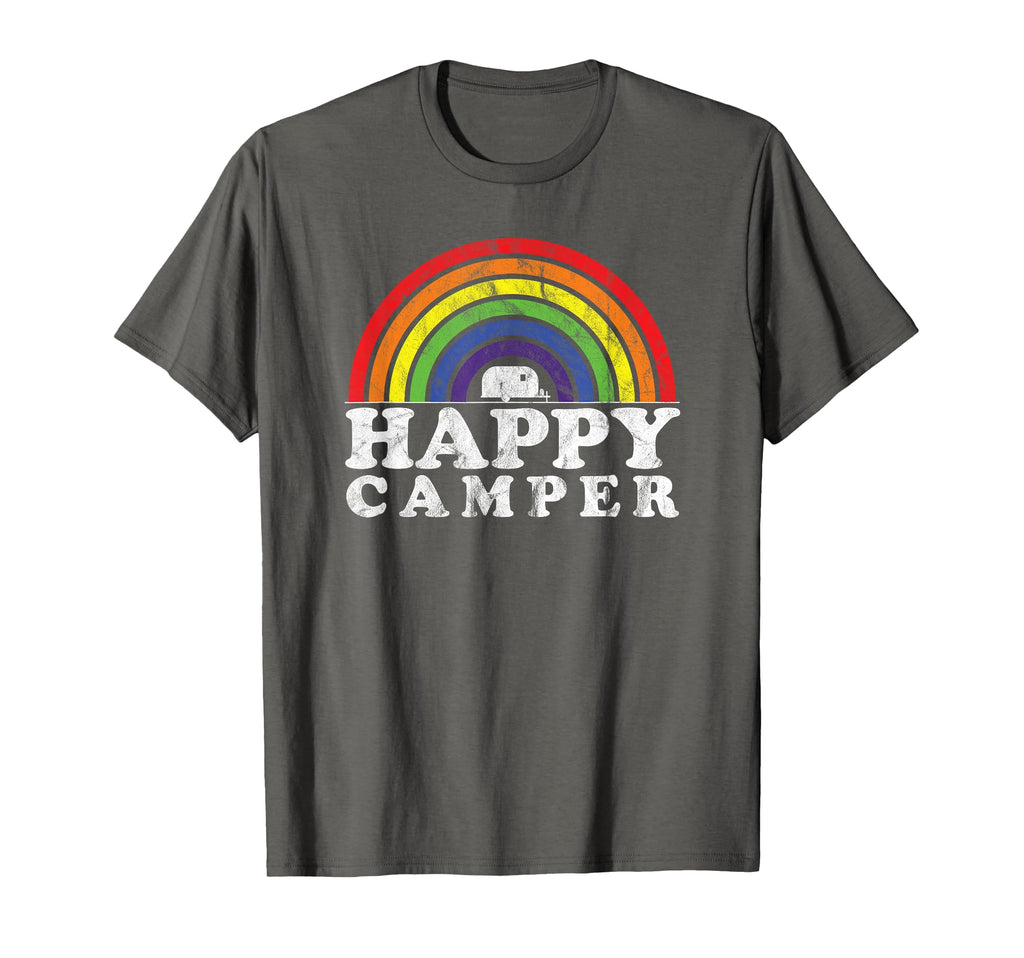 Distressed Rv Happy Camper Trailer T-Shirt - Fun Novelty Design for Adults - T-Shirt, Sweatshirt, Hoodie