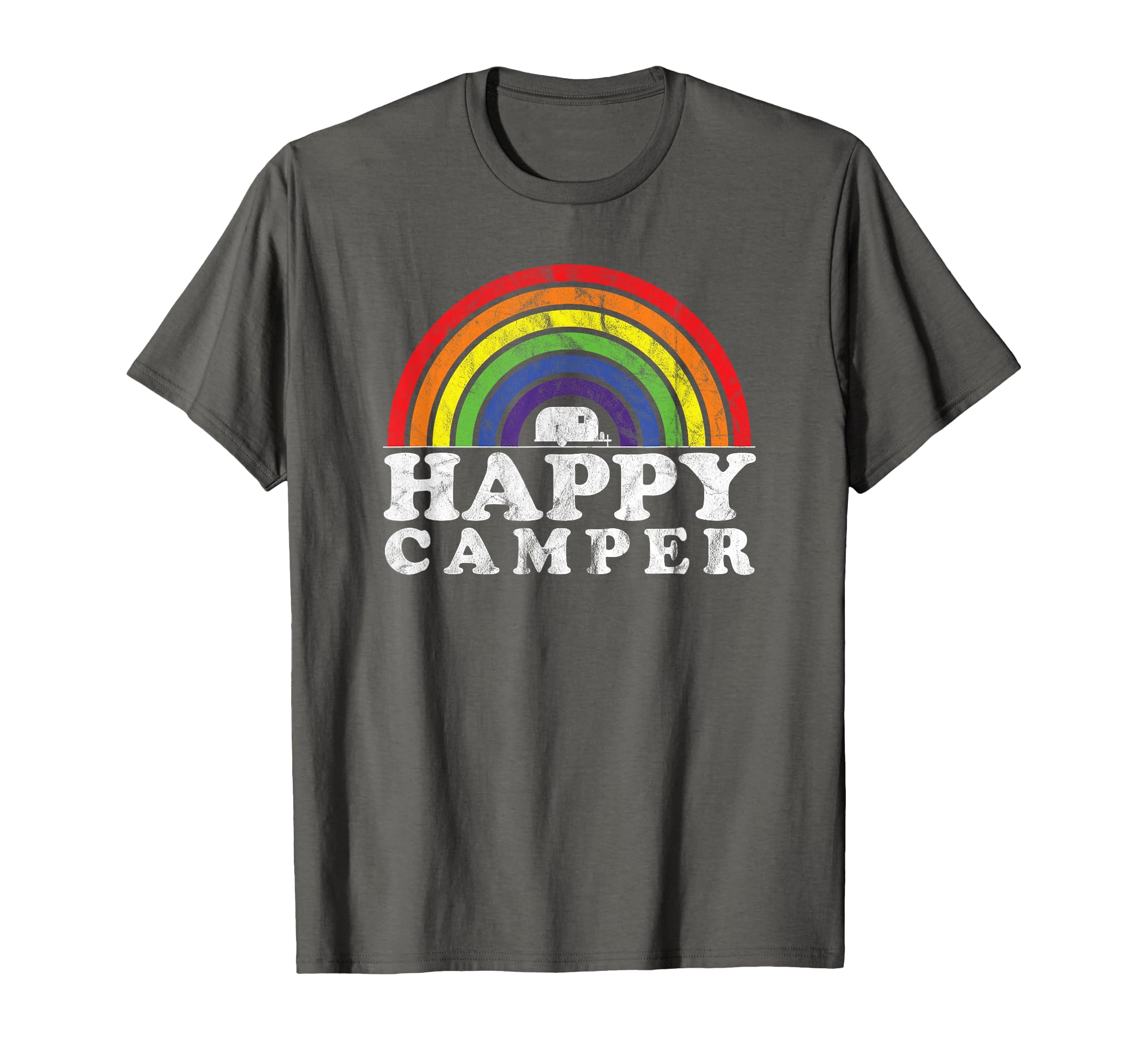 Distressed Rv Happy Camper Trailer T-Shirt - Fun Novelty Design for Adults - T-Shirt, Sweatshirt, Hoodie