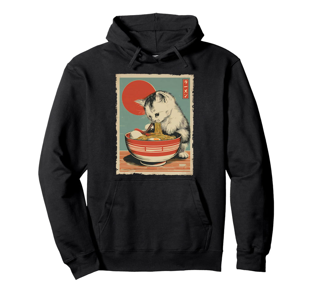 Cat Ramen Aesthetic Japanese Ukiyo E Hoodie - Streetwear Style Men Women - T-Shirt, Sweatshirt, Hoodie