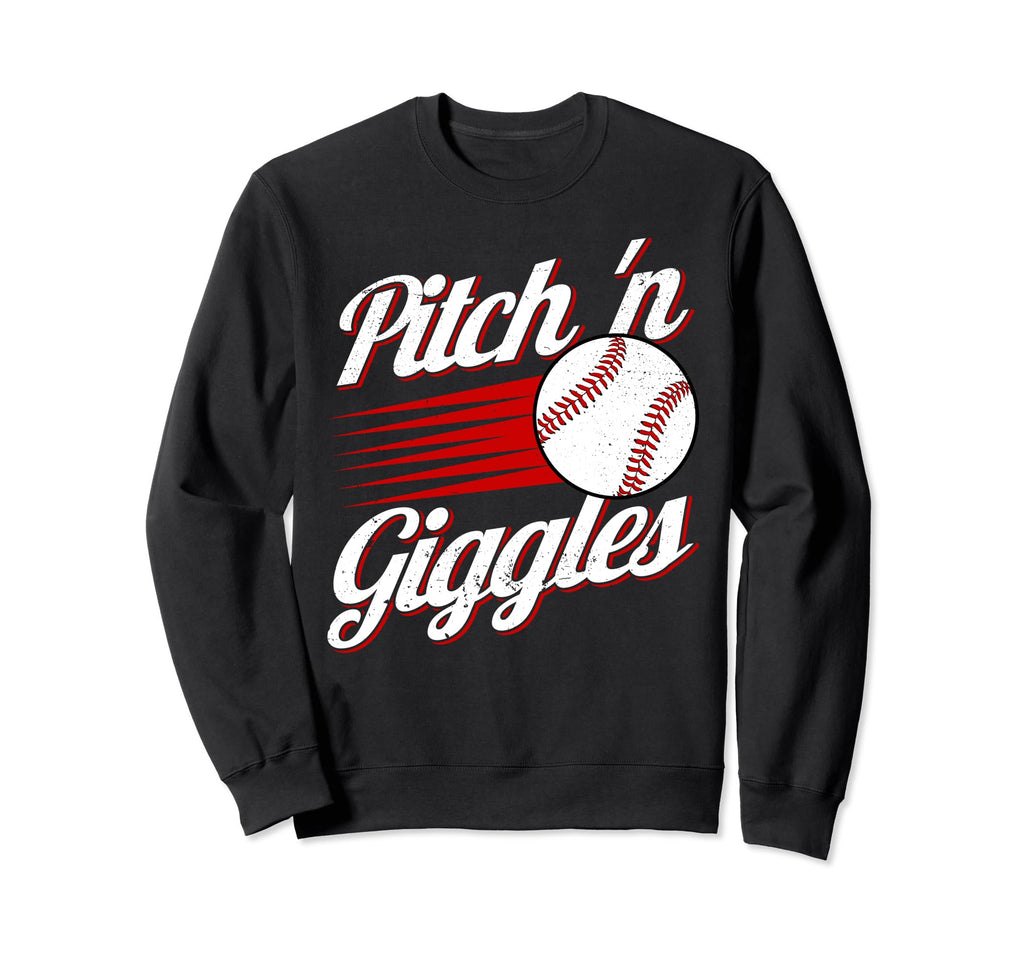 Pitch N Giggles Baseball Player Sweatshirt - Graphic Print for Adults - T-Shirt, Sweatshirt, Hoodie