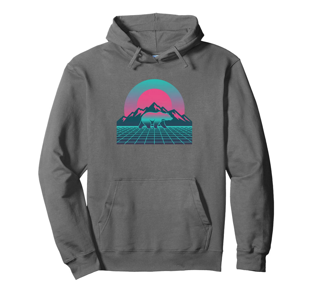 Bear Sunset Mountain Vaporwave Aesthetic Hoodie - Unique Graphic for Adults - T-Shirt, Sweatshirt, Hoodie