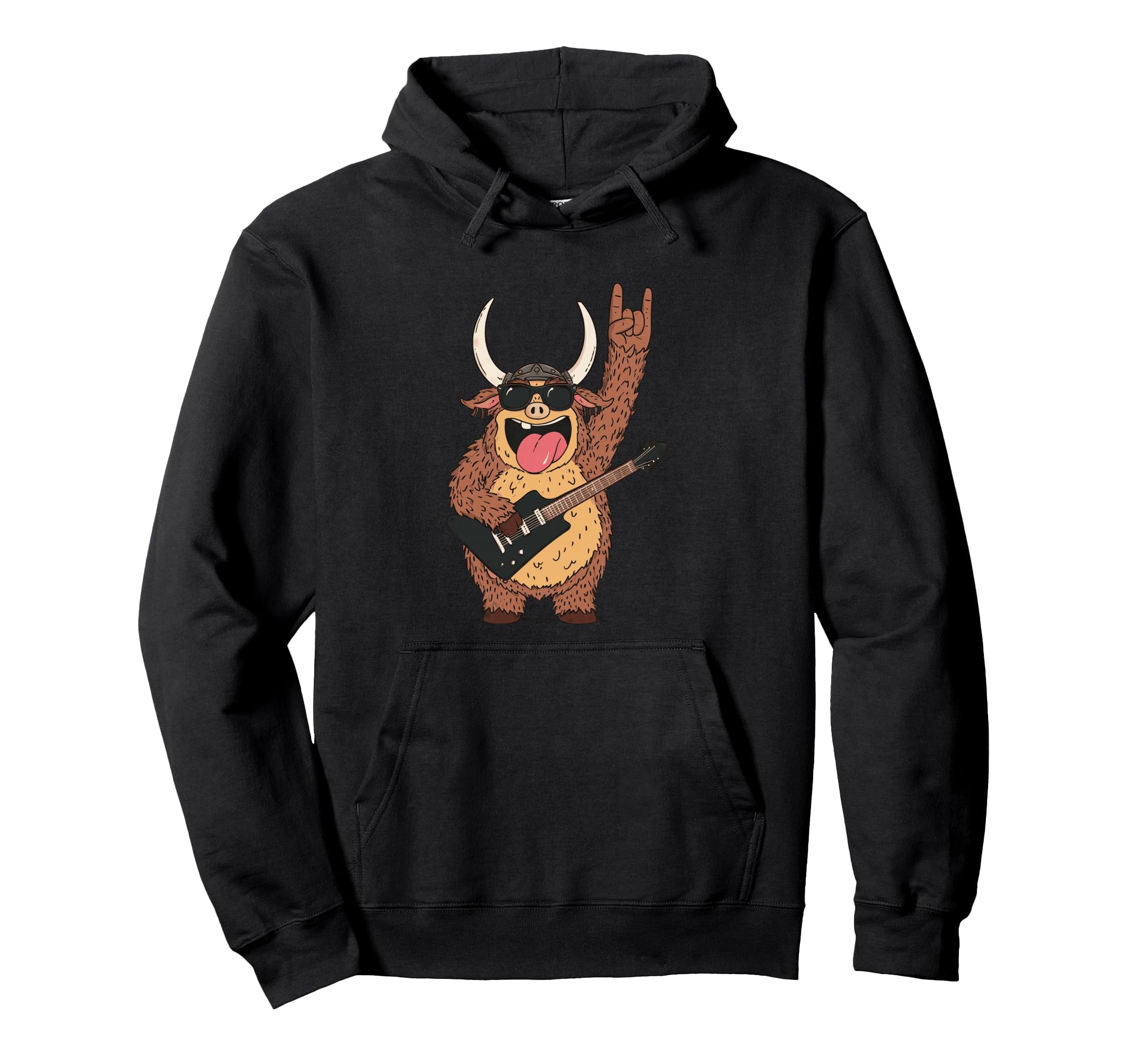 Funny Rock Monster Cartoon Character Guitar Hoodie - Graphic Print Unisex - T-Shirt, Sweatshirt, Hoodie