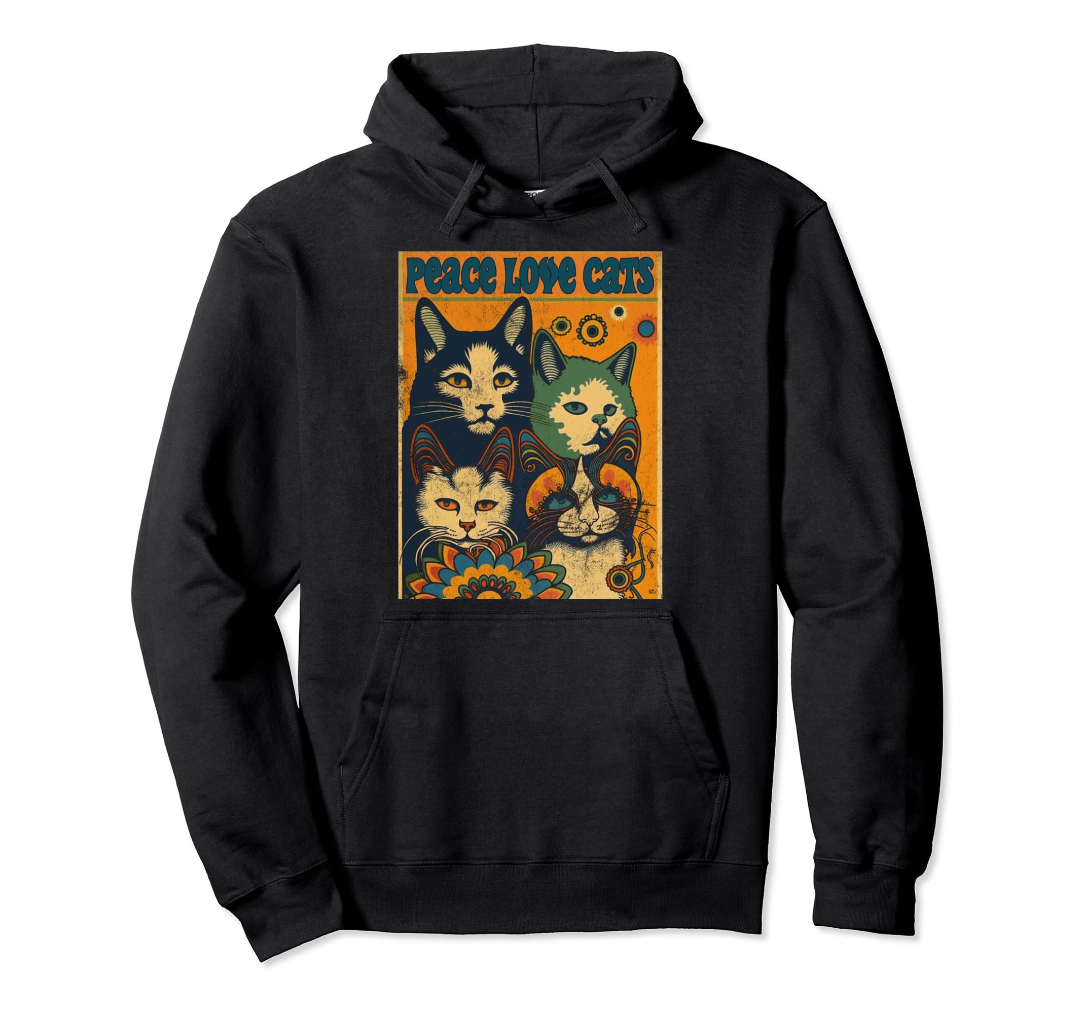 Cat Funny 60S 70S Hippie Flowers Groovy Hoodie - Graphic Print Men Women - T-Shirt, Sweatshirt, Hoodie