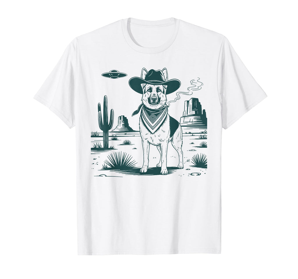German Shepherd Cowboys Ufo Western T-Shirt - Streetwear Style for Adults - T-Shirt, Sweatshirt, Hoodie