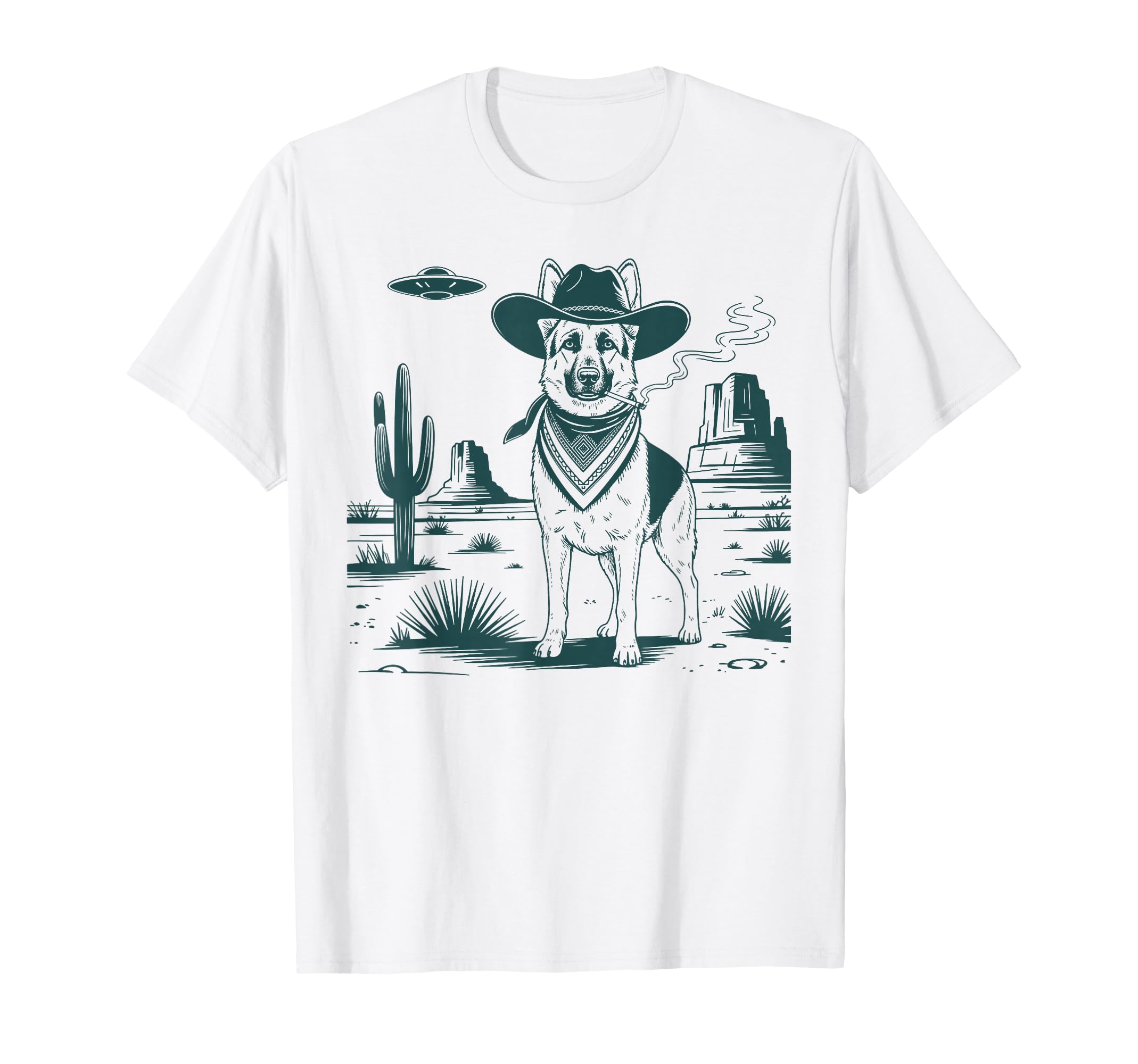 German Shepherd Cowboys Ufo Western T-Shirt - Streetwear Style for Adults - T-Shirt, Sweatshirt, Hoodie
