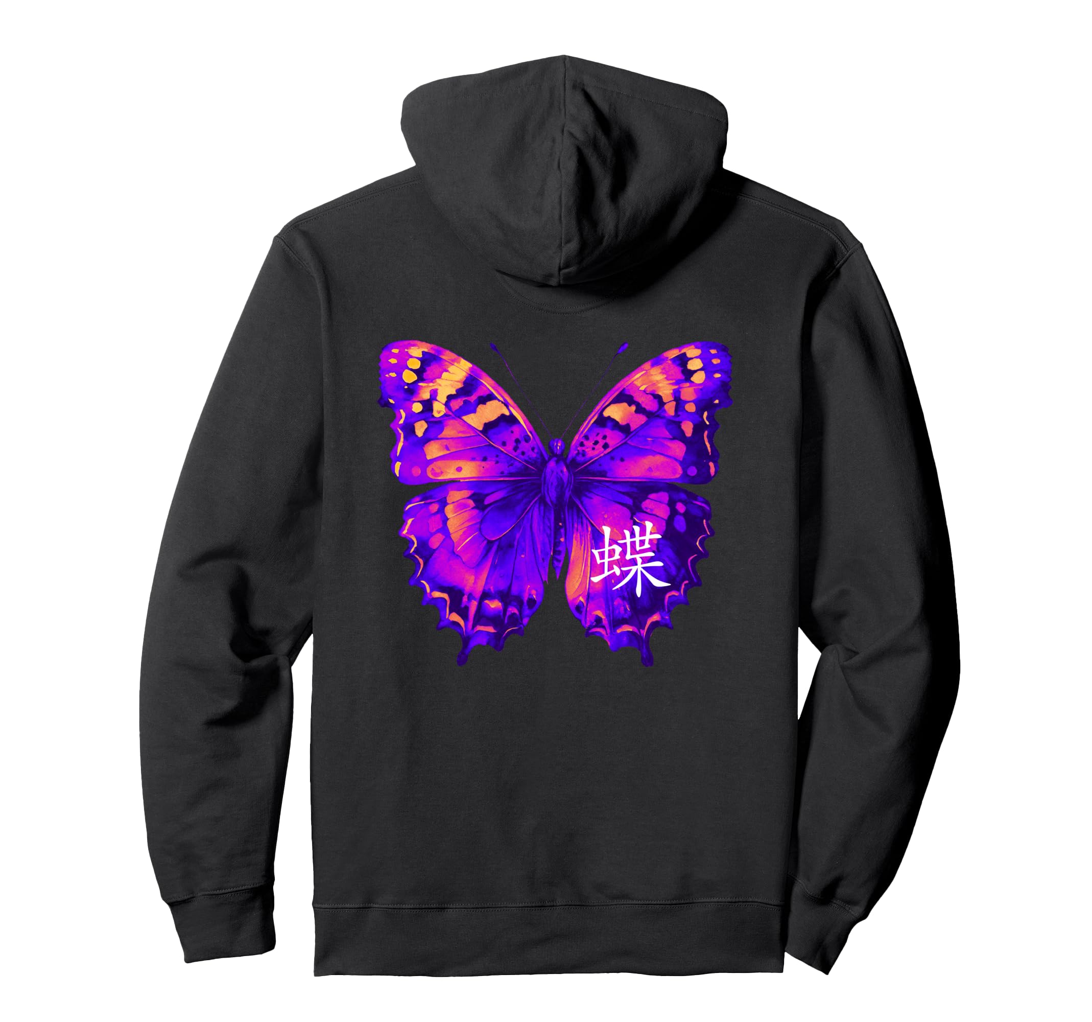Backprint Aesthetic Butterfly Kanji Hoodie - Minimalist Print Unisex - T-Shirt, Sweatshirt, Hoodie
