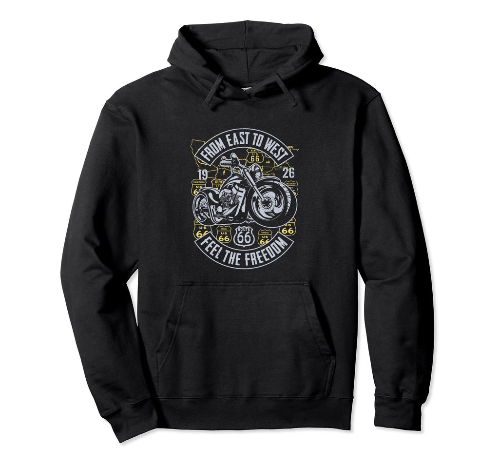 Route 66 From East To West Biker Hoodie - Novelty Apparel Men Women - T-Shirt, Sweatshirt, Hoodie
