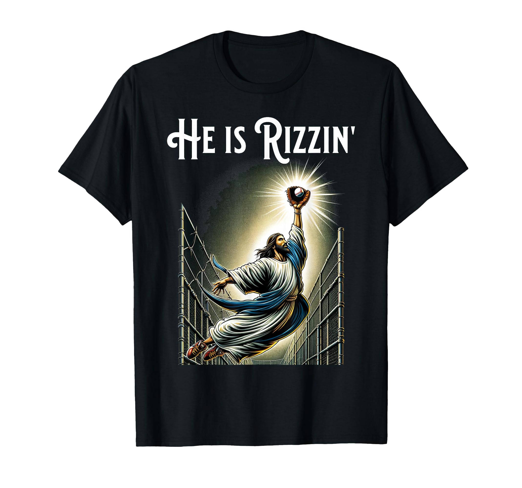 He Is Rizzin Jesus Playing Baseball T-Shirt - Unique Graphic for Adults - T-Shirt, Sweatshirt, Hoodie
