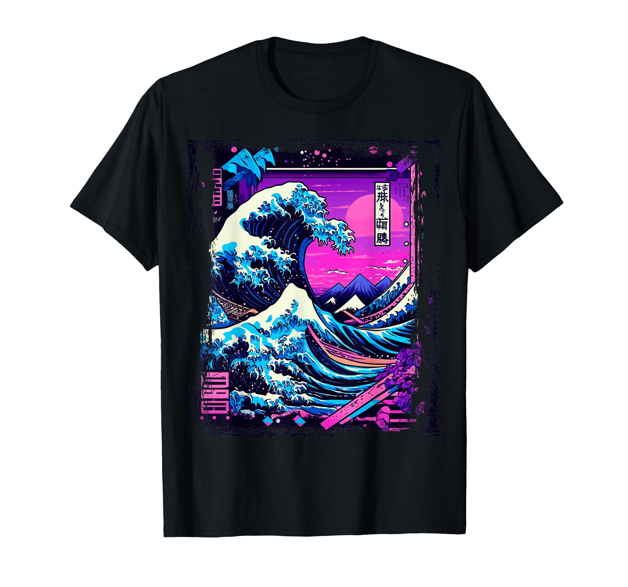 Neon Great Wave Vaporwave Fuji Scene T-Shirt - Novelty Apparel Men Women - T-Shirt, Sweatshirt, Hoodie