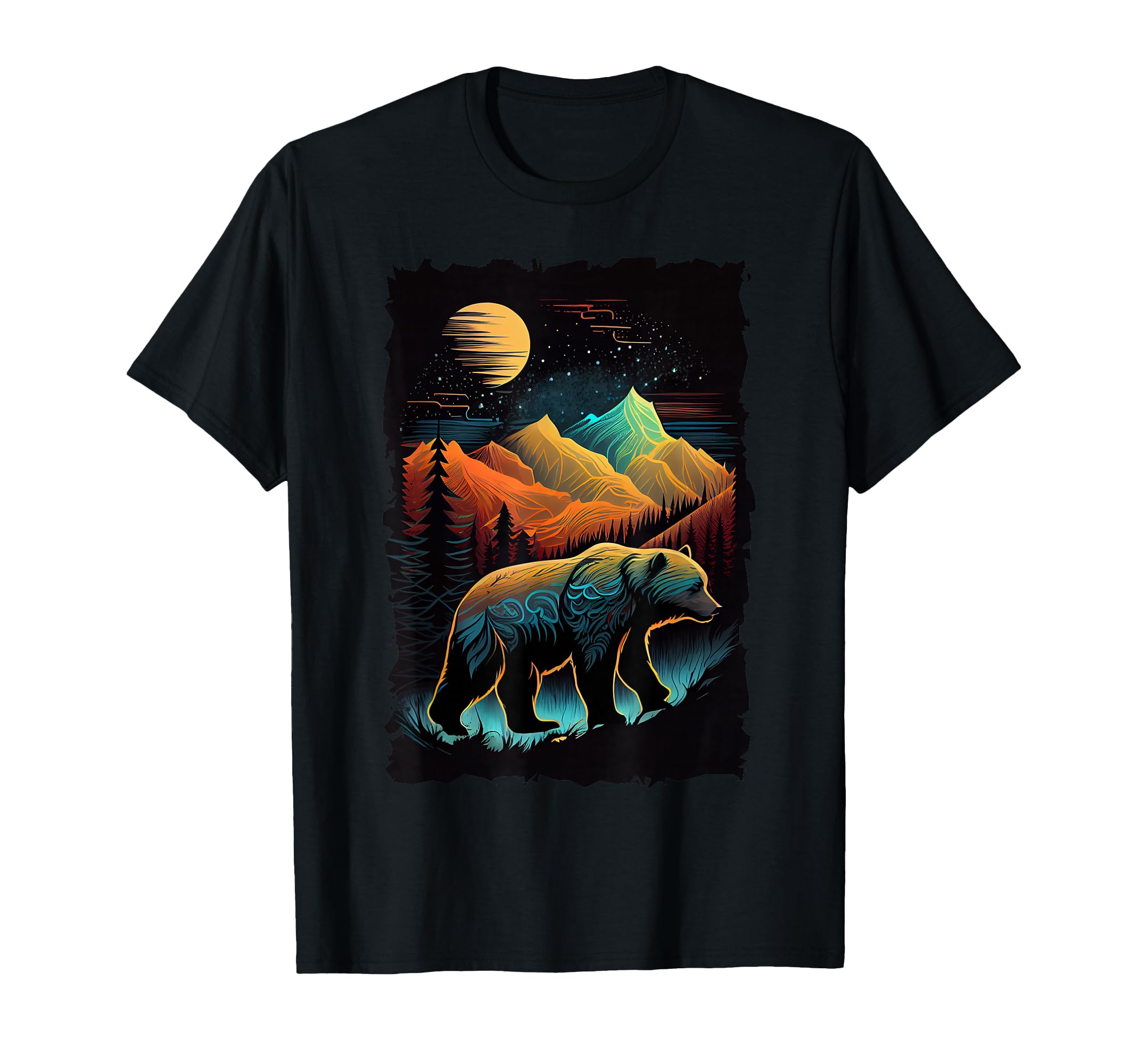 Bear Silhouette Mountain Sunset Wildlife T-Shirt - Trendy Graphic Unisex - T-Shirt, Sweatshirt, Hoodie