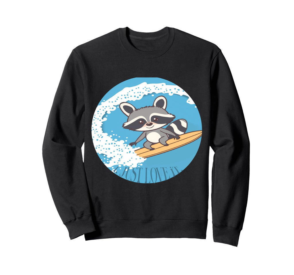 Kawaii Surfer Raccoon Steam Wave Casual Sweatshirt - Trendy Graphic Unisex - T-Shirt, Sweatshirt, Hoodie