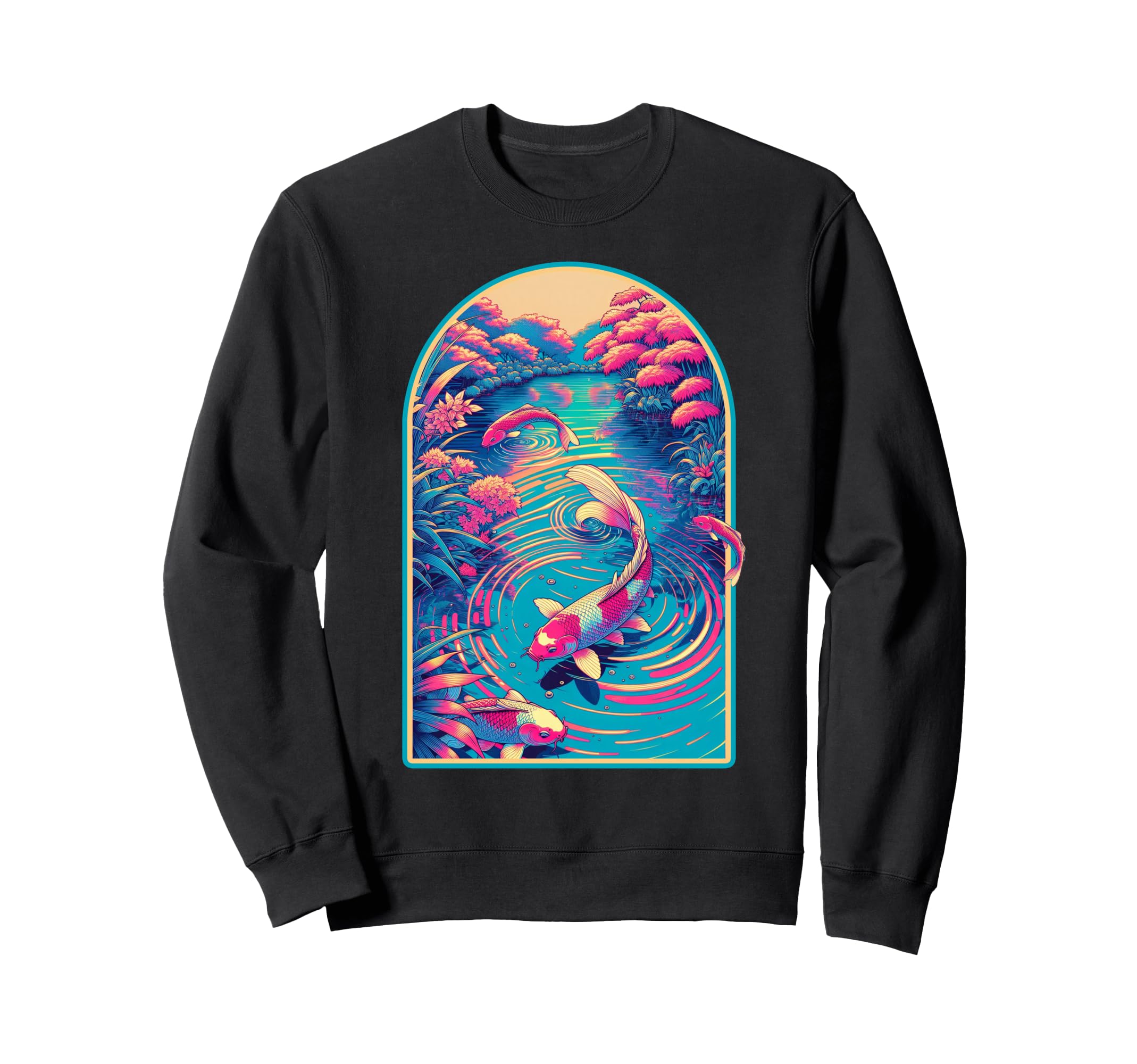 Japanese Koi Fish Synthwave Outrun Sweatshirt - Unique Graphic for Adults - T-Shirt, Sweatshirt, Hoodie