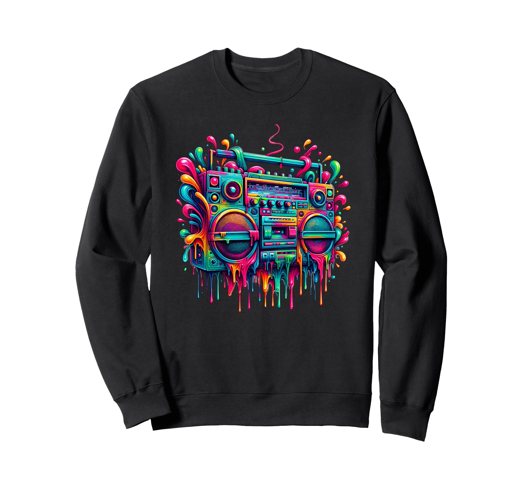 Dripping Paint Boombox Old School 80S Sweatshirt - Graphic Print Men Women - T-Shirt, Sweatshirt, Hoodie