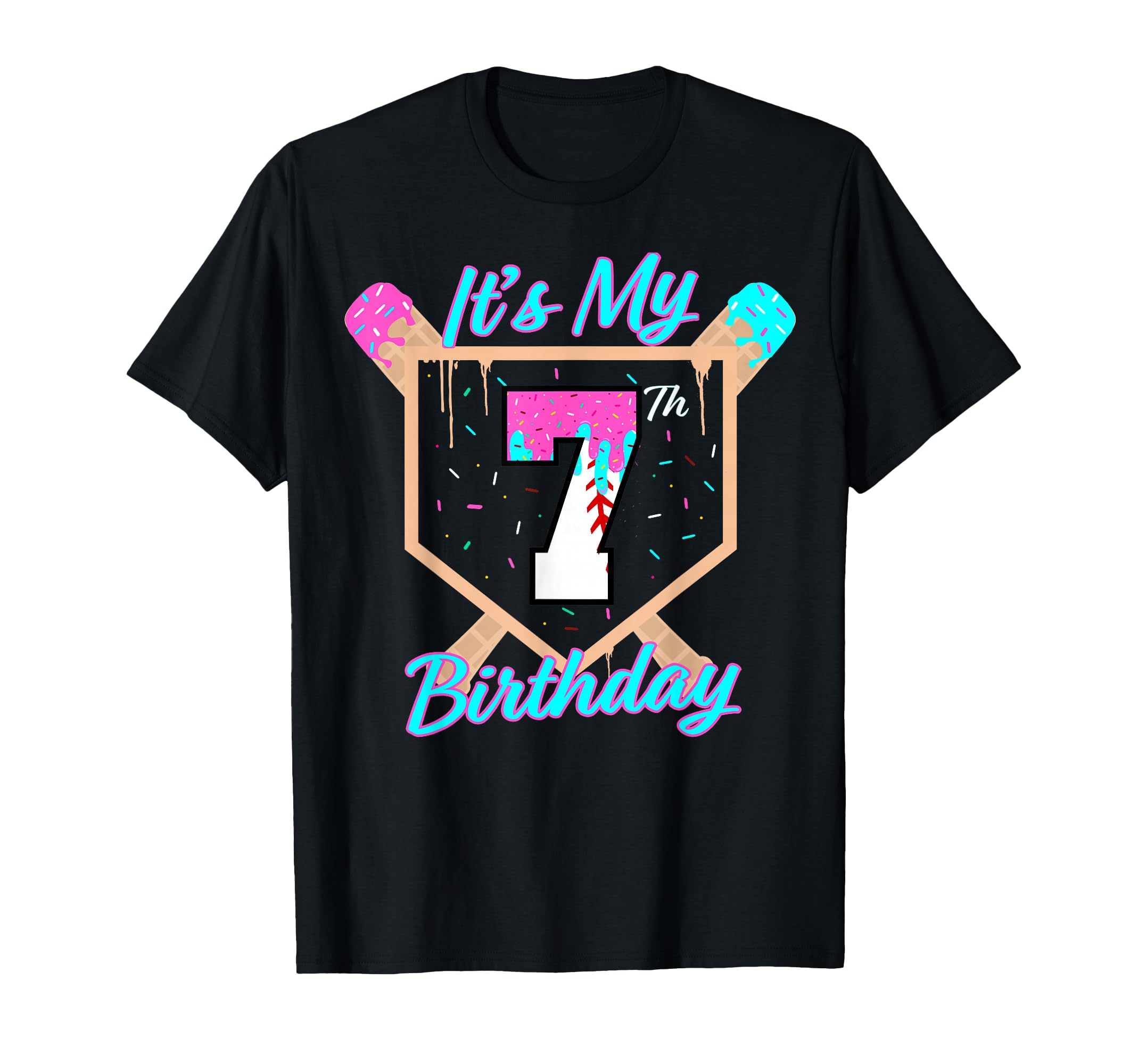 Baseball 7 Year Old Ice Cream Drip 7Th T-Shirt - Unique Graphic for Adults - T-Shirt, Sweatshirt, Hoodie