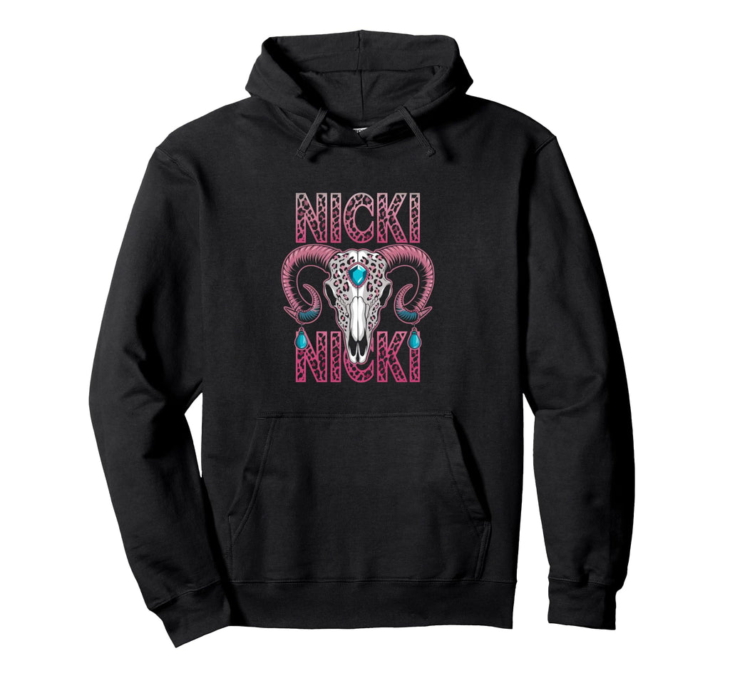 Custom Nicki Name Wife Bull Skeleton Hoodie - Casual Everyday Wear Unisex - T-Shirt, Sweatshirt, Hoodie