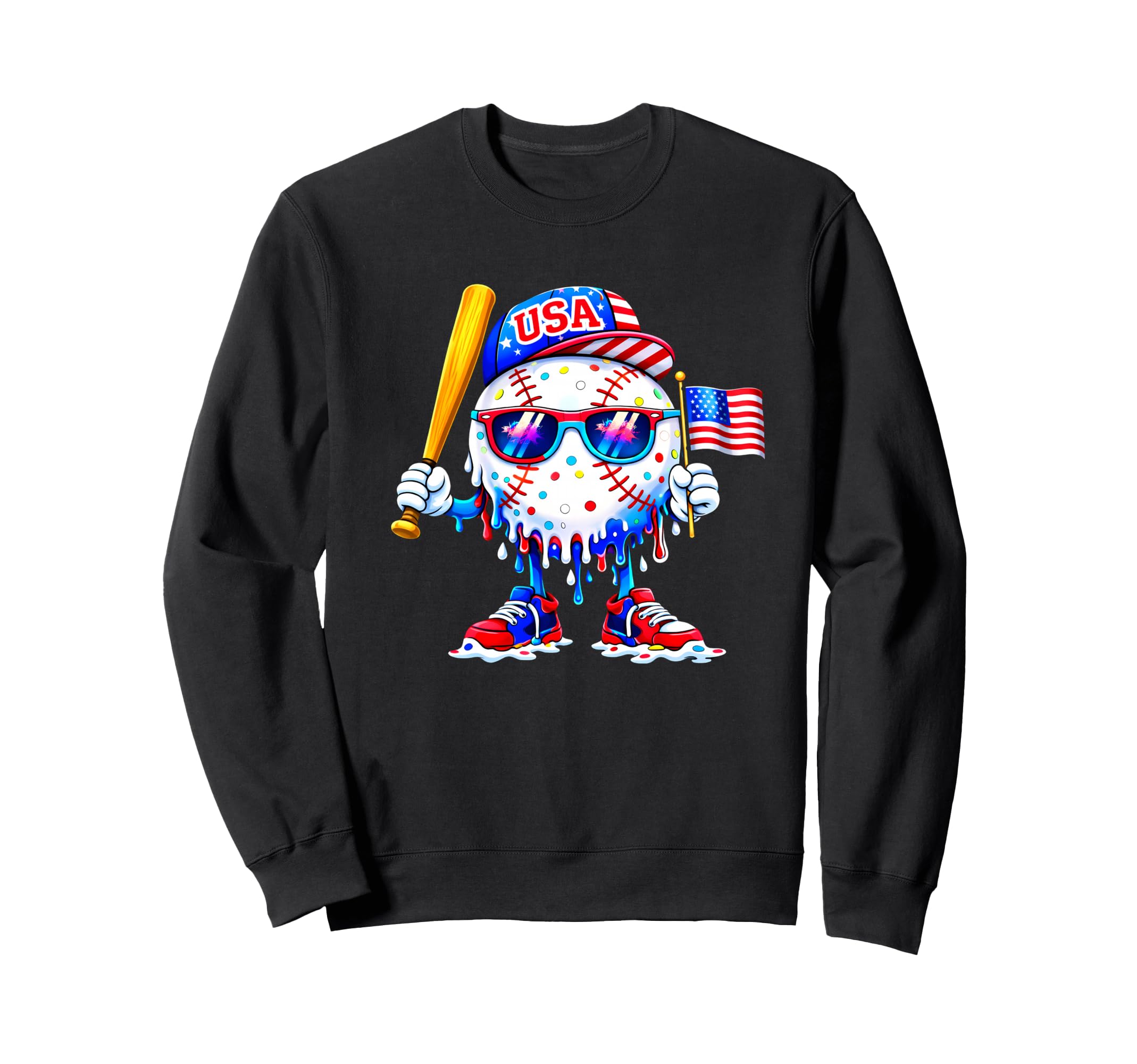 Baseball 4Th July Usa Flag Sweatshirt - Fun Novelty Design for Adults - T-Shirt, Sweatshirt, Hoodie
