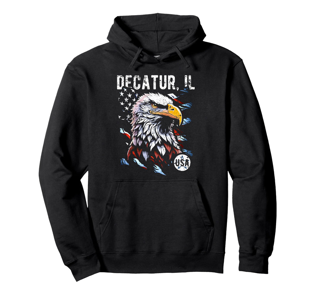 Decatur Il Patriotic Usa Distressed Hoodie - Casual Everyday Wear Men Women - T-Shirt, Sweatshirt, Hoodie