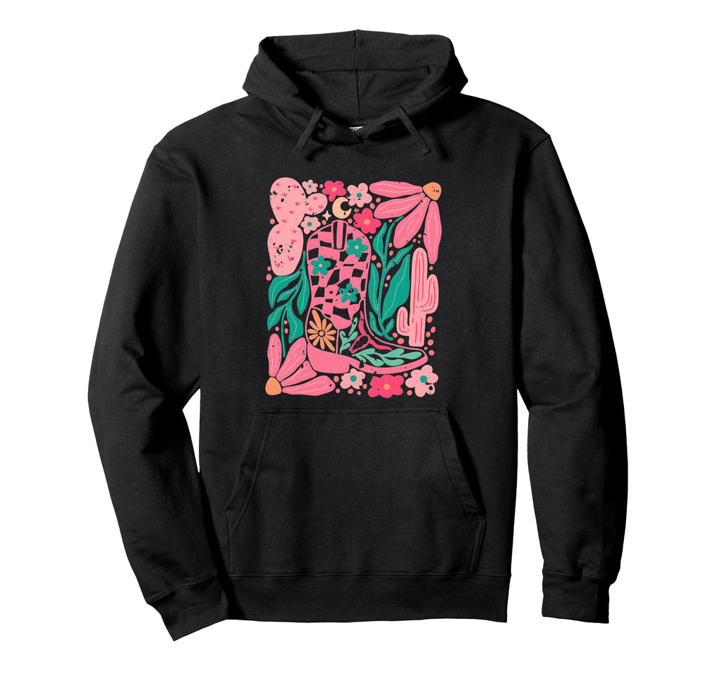 Western Boho Cowgirl Boot Hat Hoodie - Casual Everyday Wear for Adults - T-Shirt, Sweatshirt, Hoodie