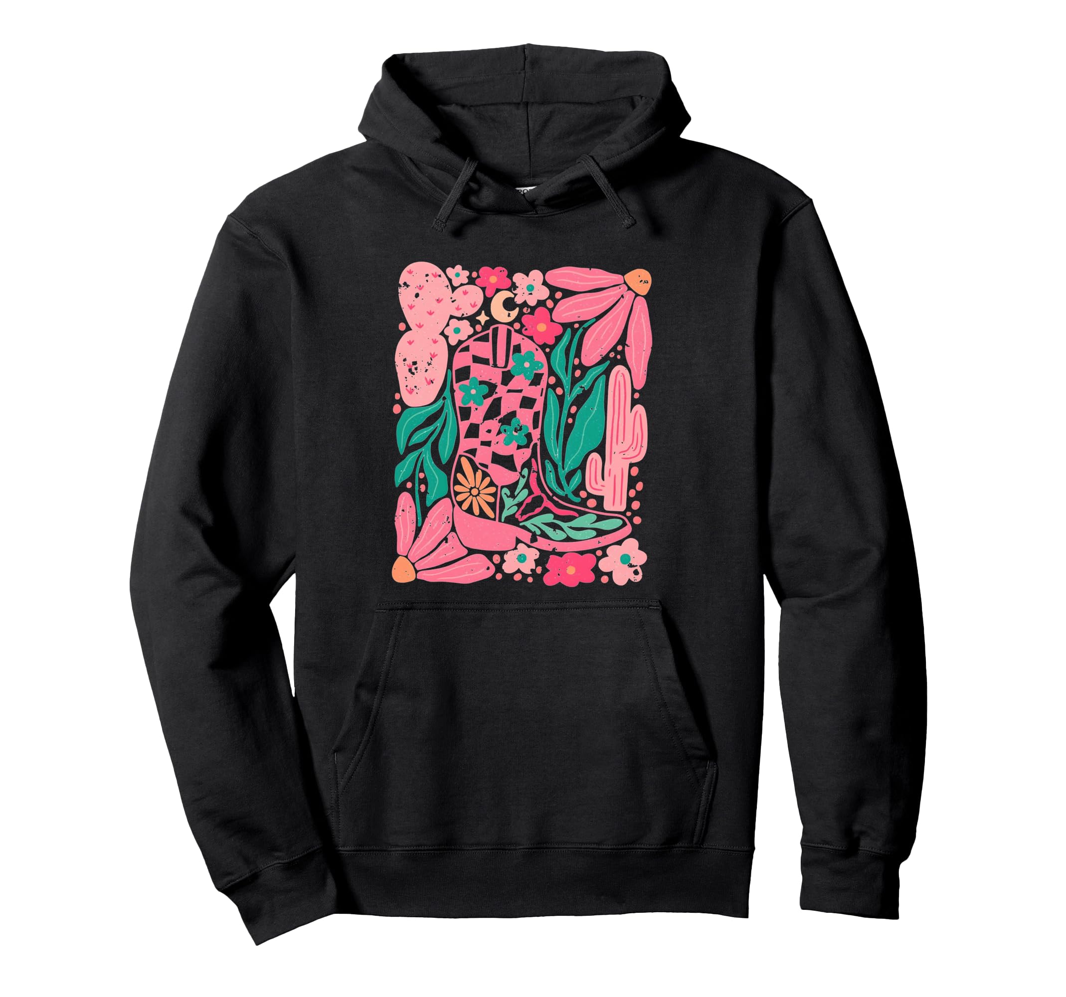 Western Boho Cowgirl Boot Hat Hoodie - Casual Everyday Wear for Adults - T-Shirt, Sweatshirt, Hoodie