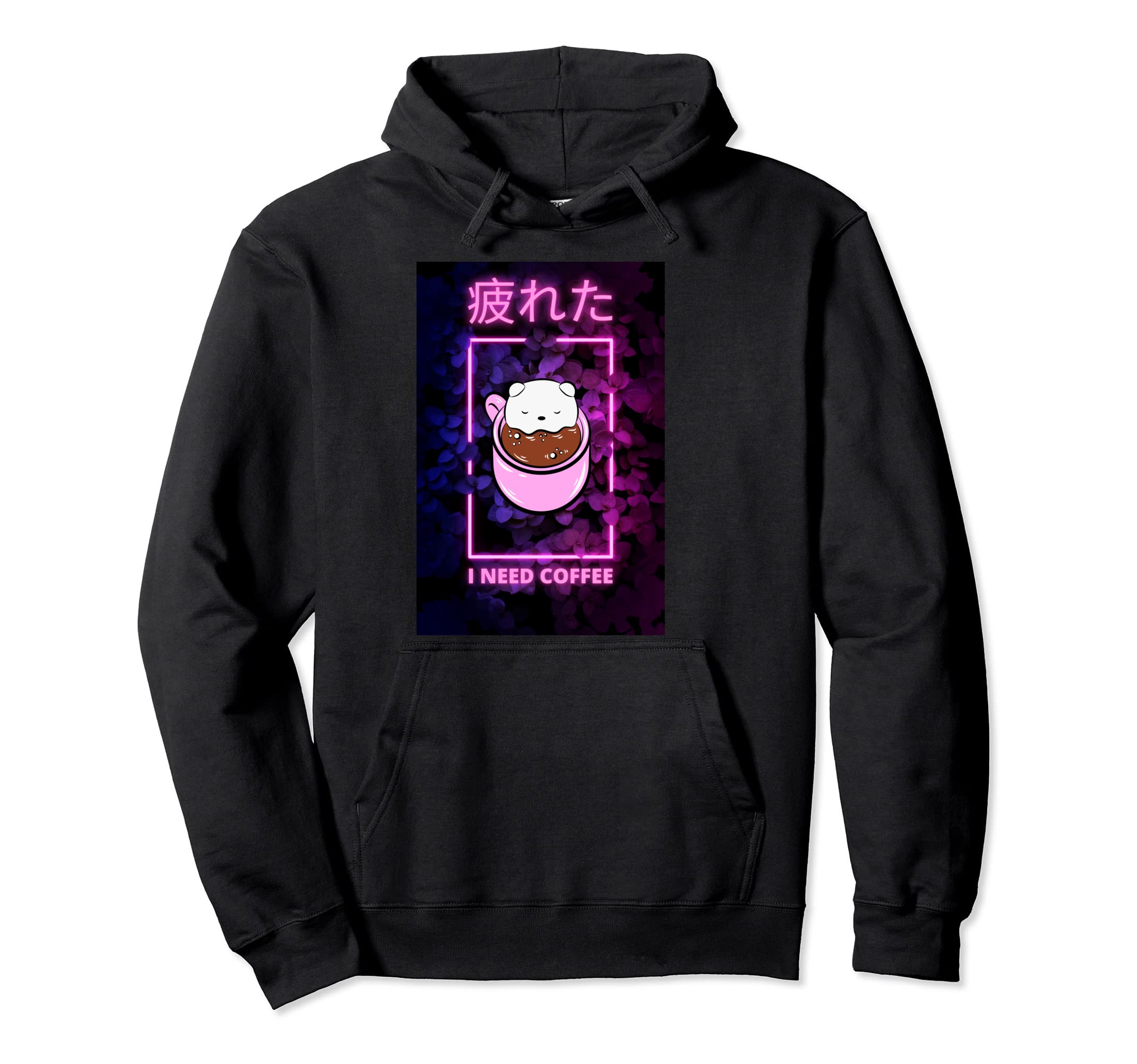Aesthetic Vaporwave Tired I Need Coffee Hoodie - Graphic Print for Adults - T-Shirt, Sweatshirt, Hoodie