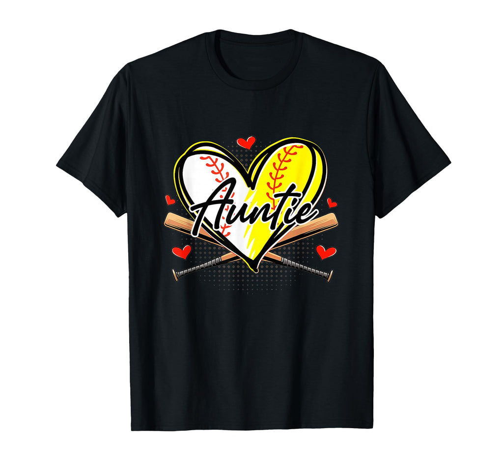 Baseball Softball Heart Ball Auntie T-Shirt - Fun Novelty Design Men Women - T-Shirt, Sweatshirt, Hoodie