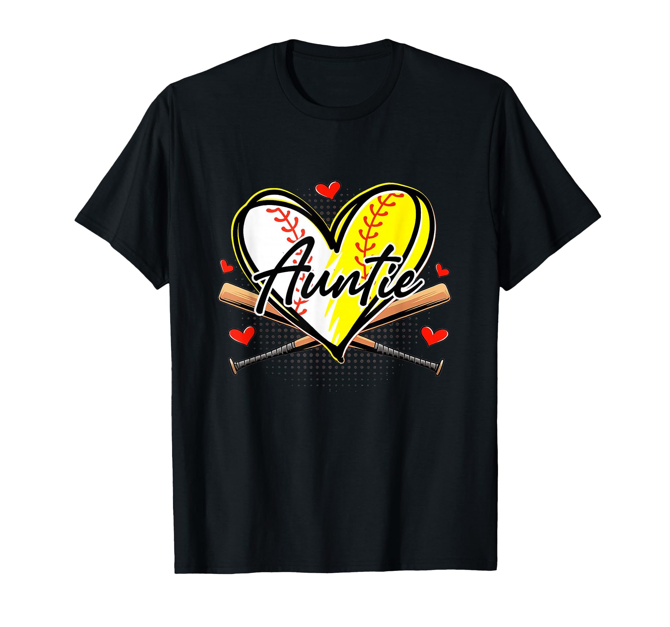 Baseball Softball Heart Ball Auntie T-Shirt - Fun Novelty Design Men Women - T-Shirt, Sweatshirt, Hoodie